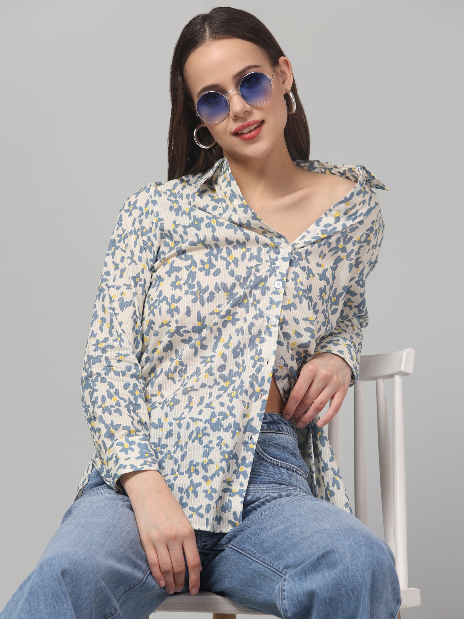 Blue Meadow Floral Textured Shirt