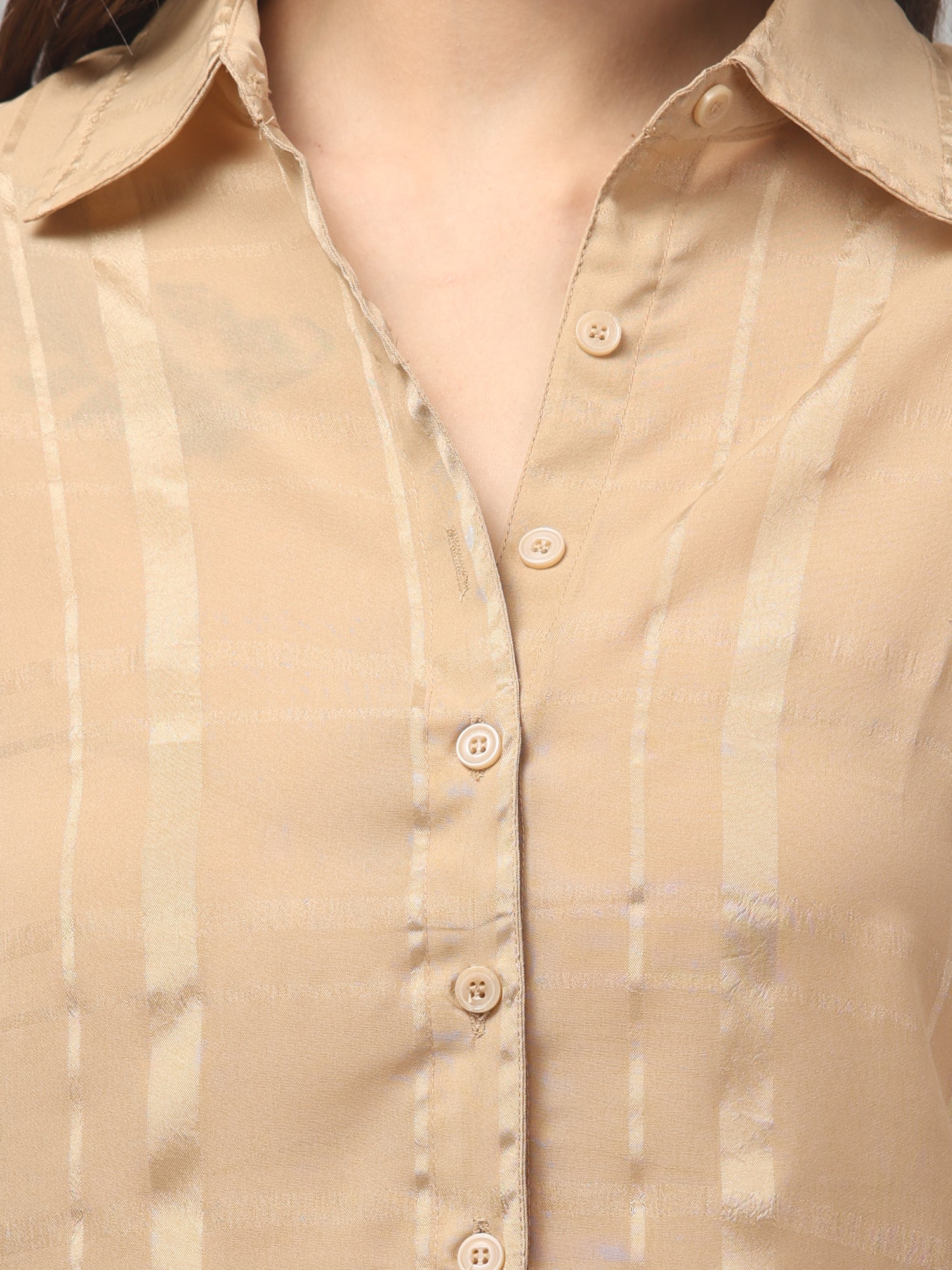 Camel Beige Striped Cropped Shirt