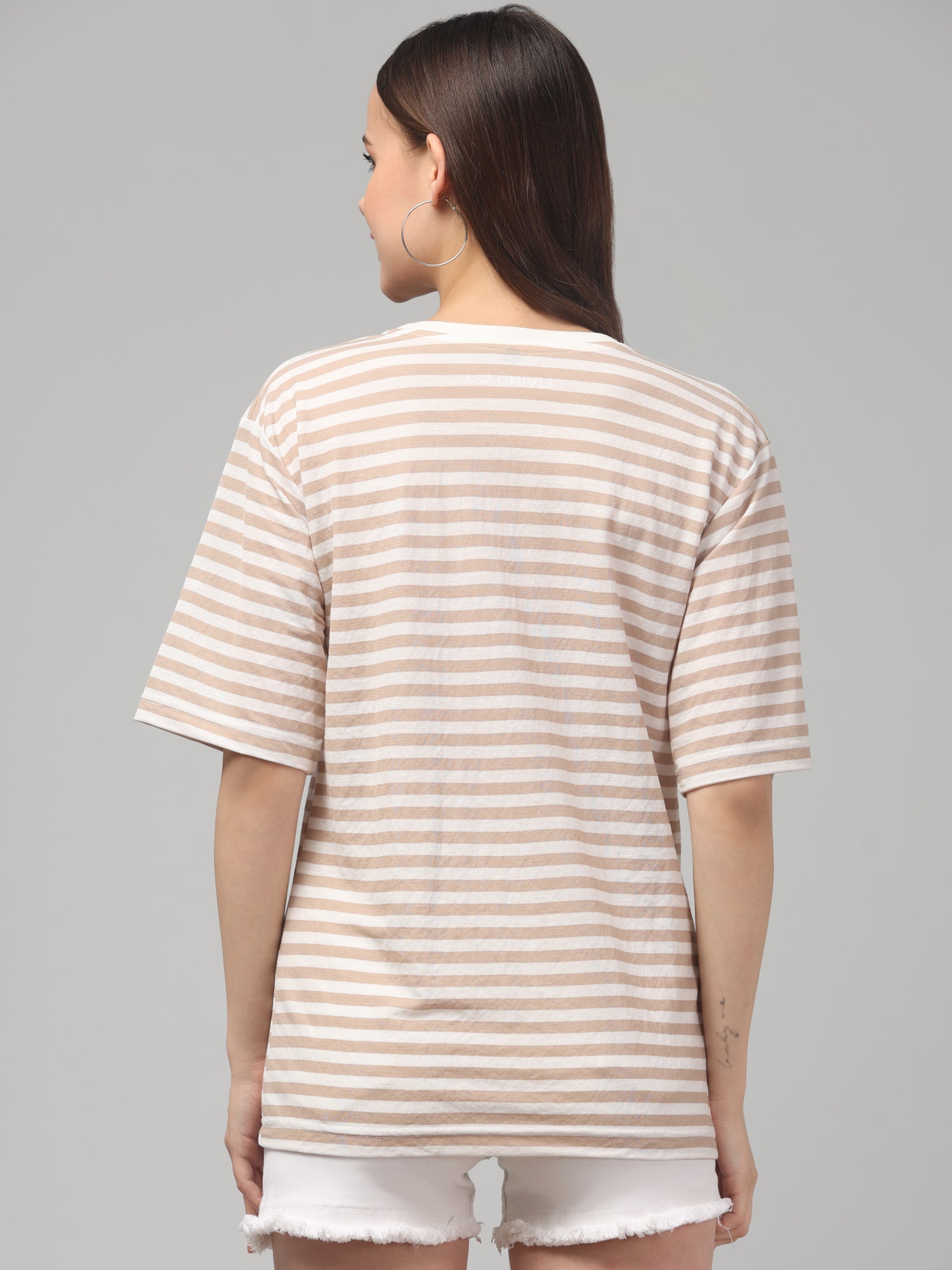 Beige Striped Oversized T-Shirt