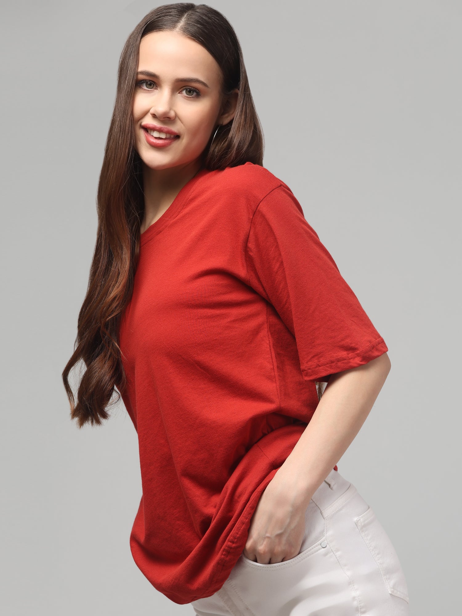 Solid Red Oversized T-Shirt