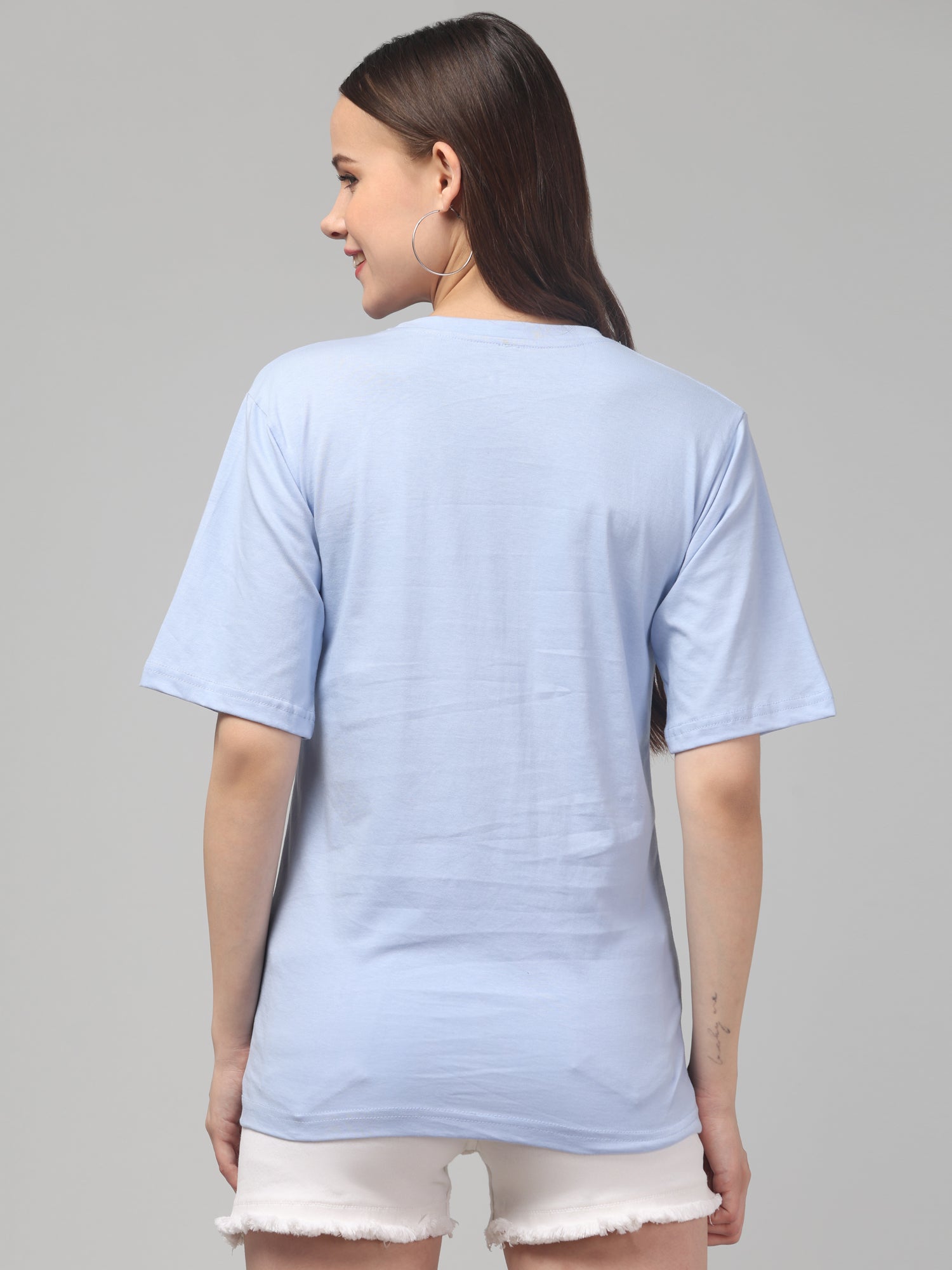 Light Blue Solid Oversized T-Shirt