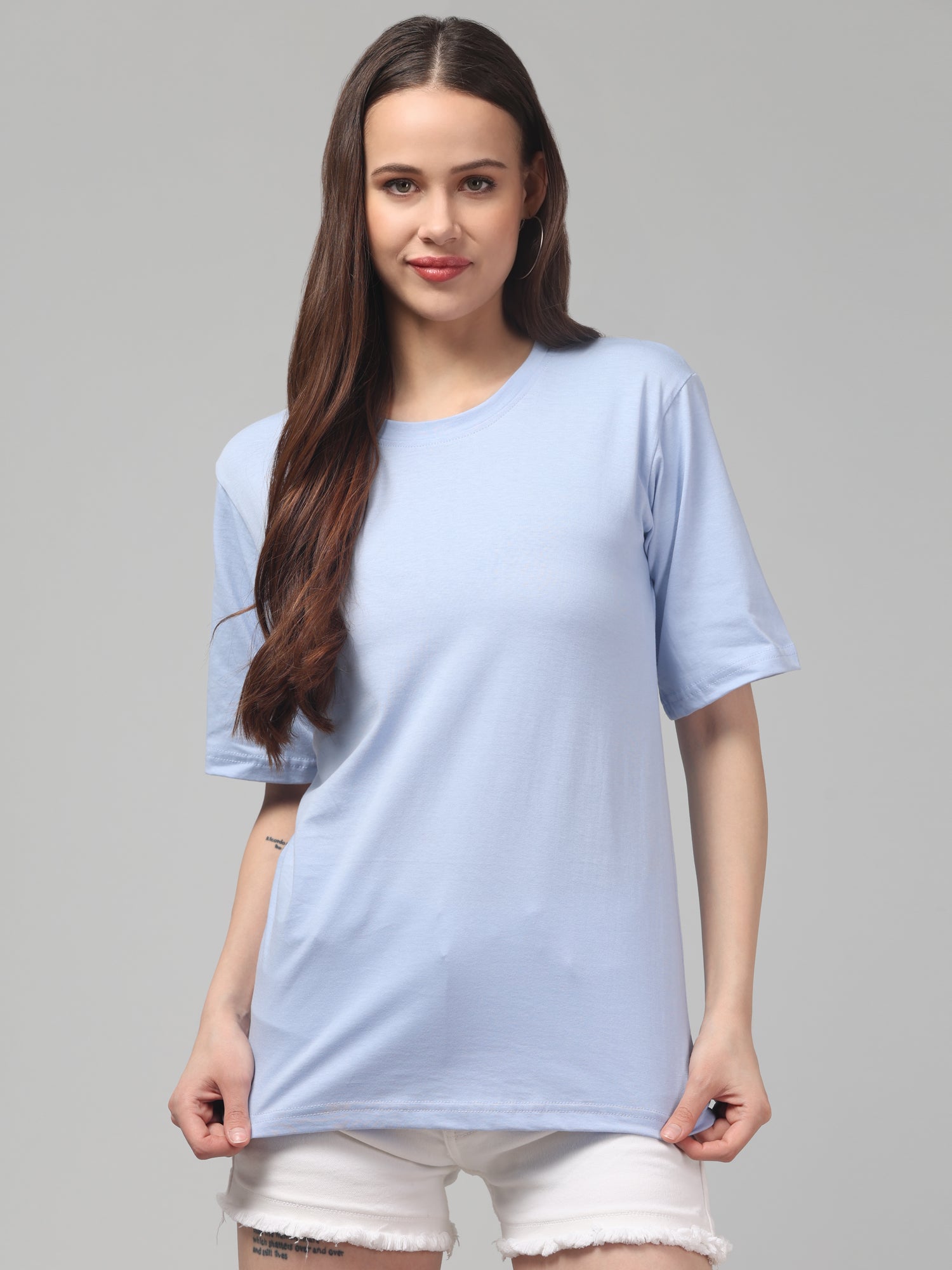 Light Blue Solid Oversized T-Shirt