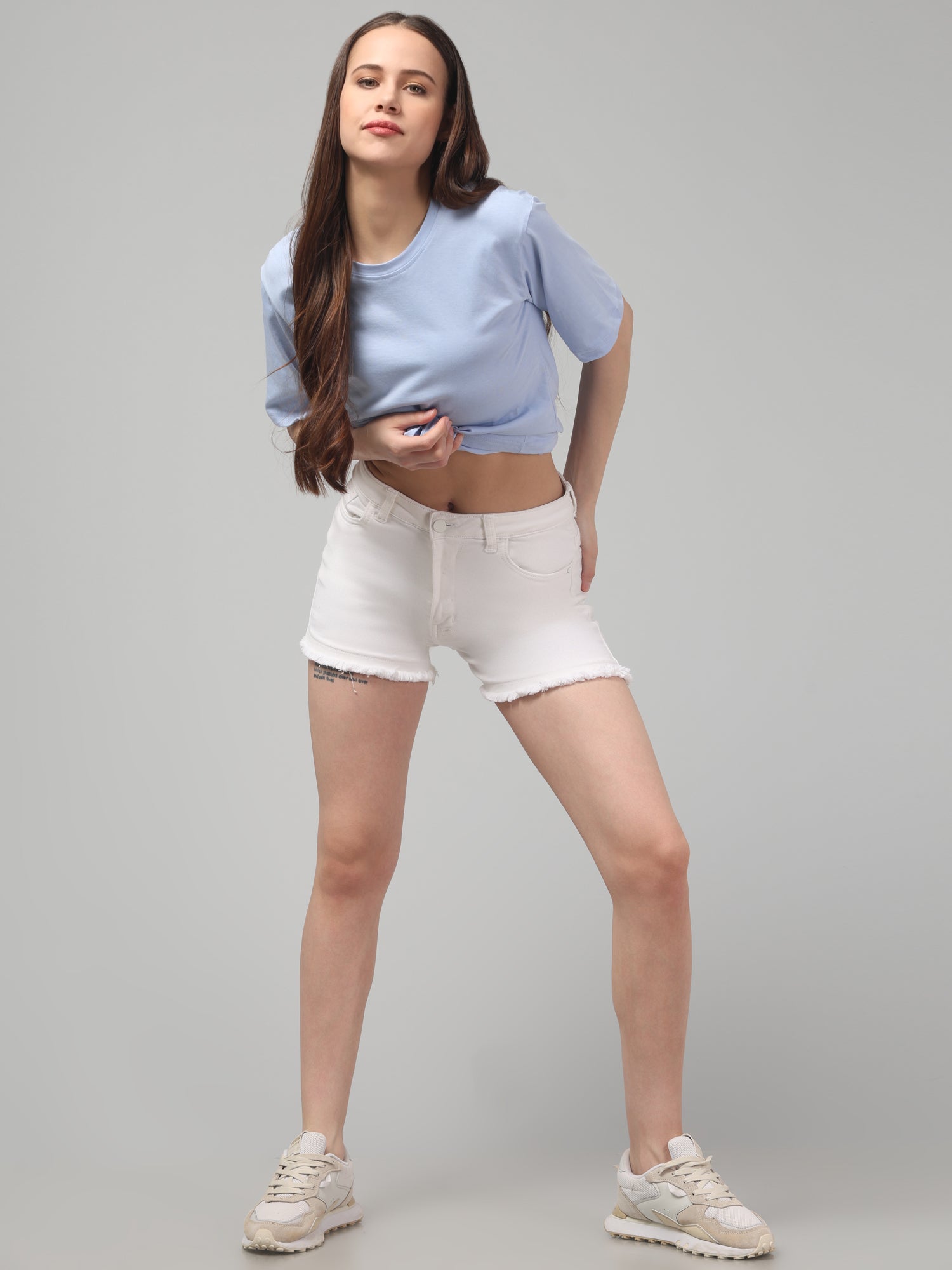 Light Blue Solid Oversized T-Shirt