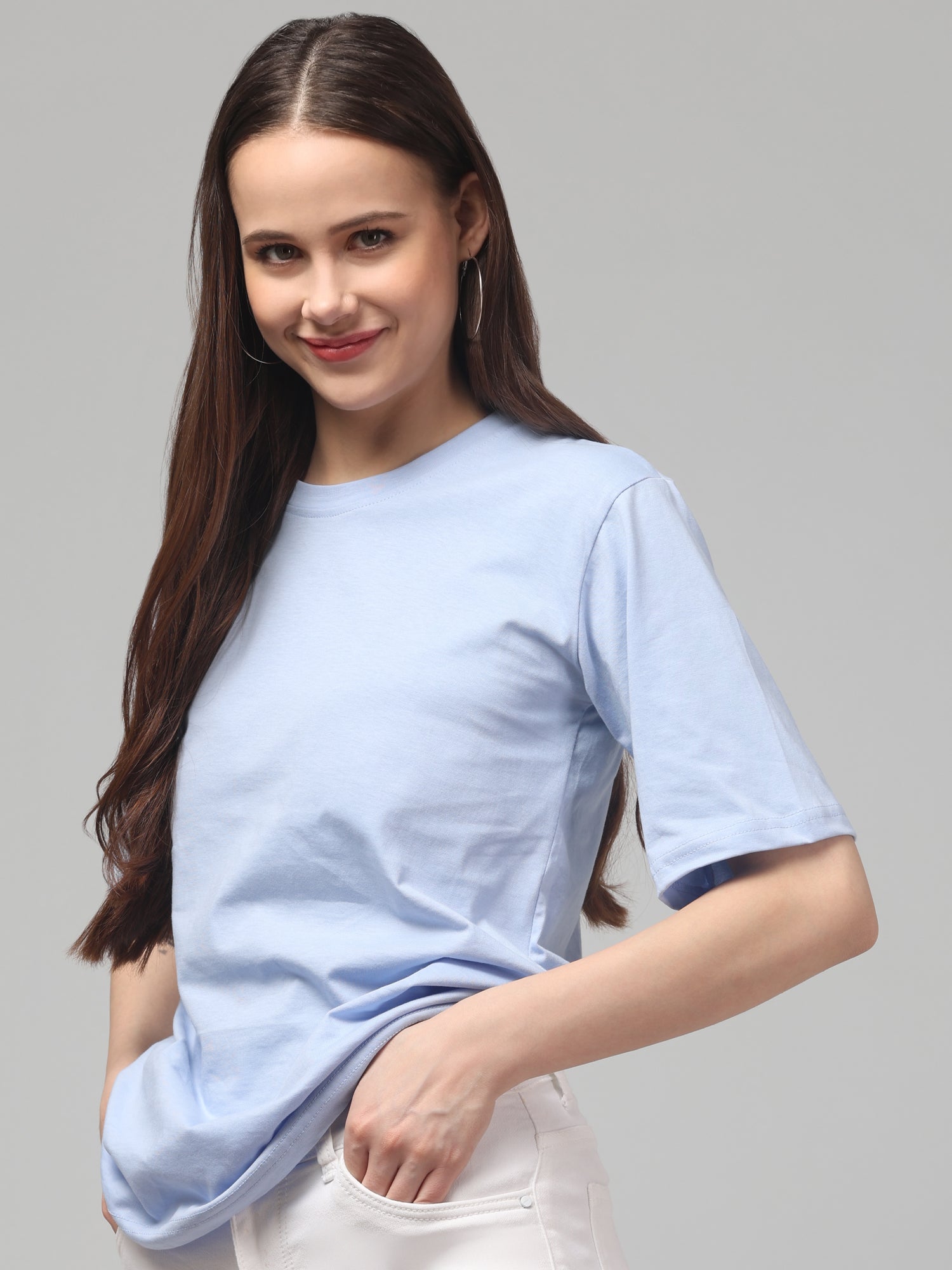 Light Blue Solid Oversized T-Shirt