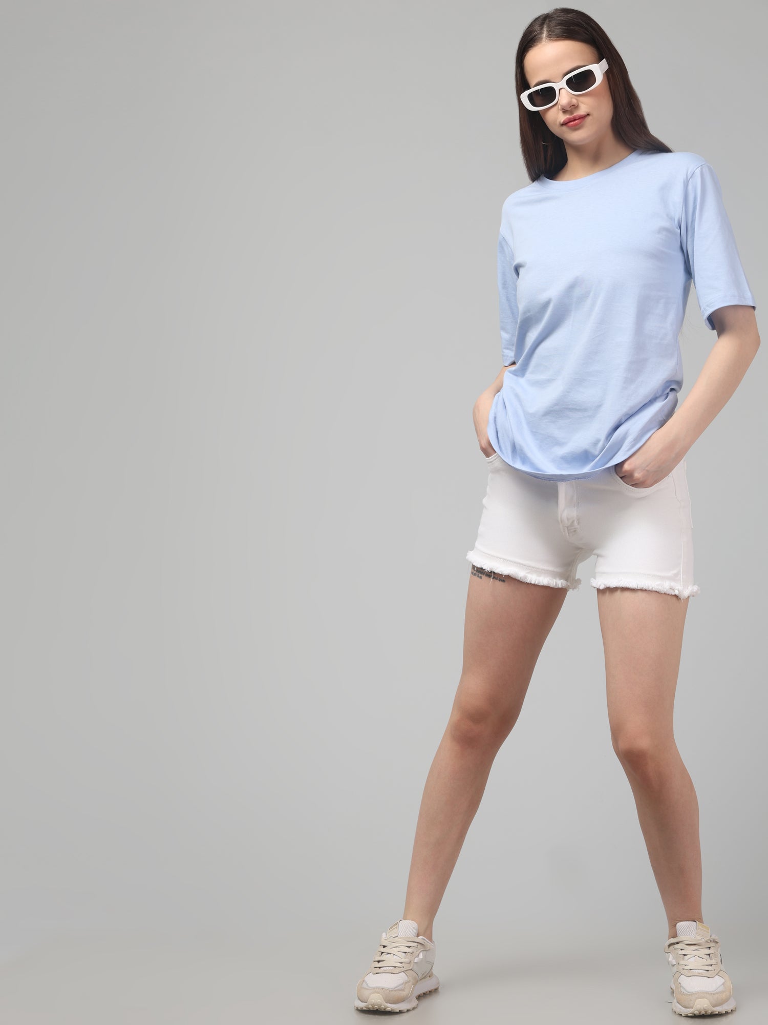 Light Blue Solid Oversized T-Shirt