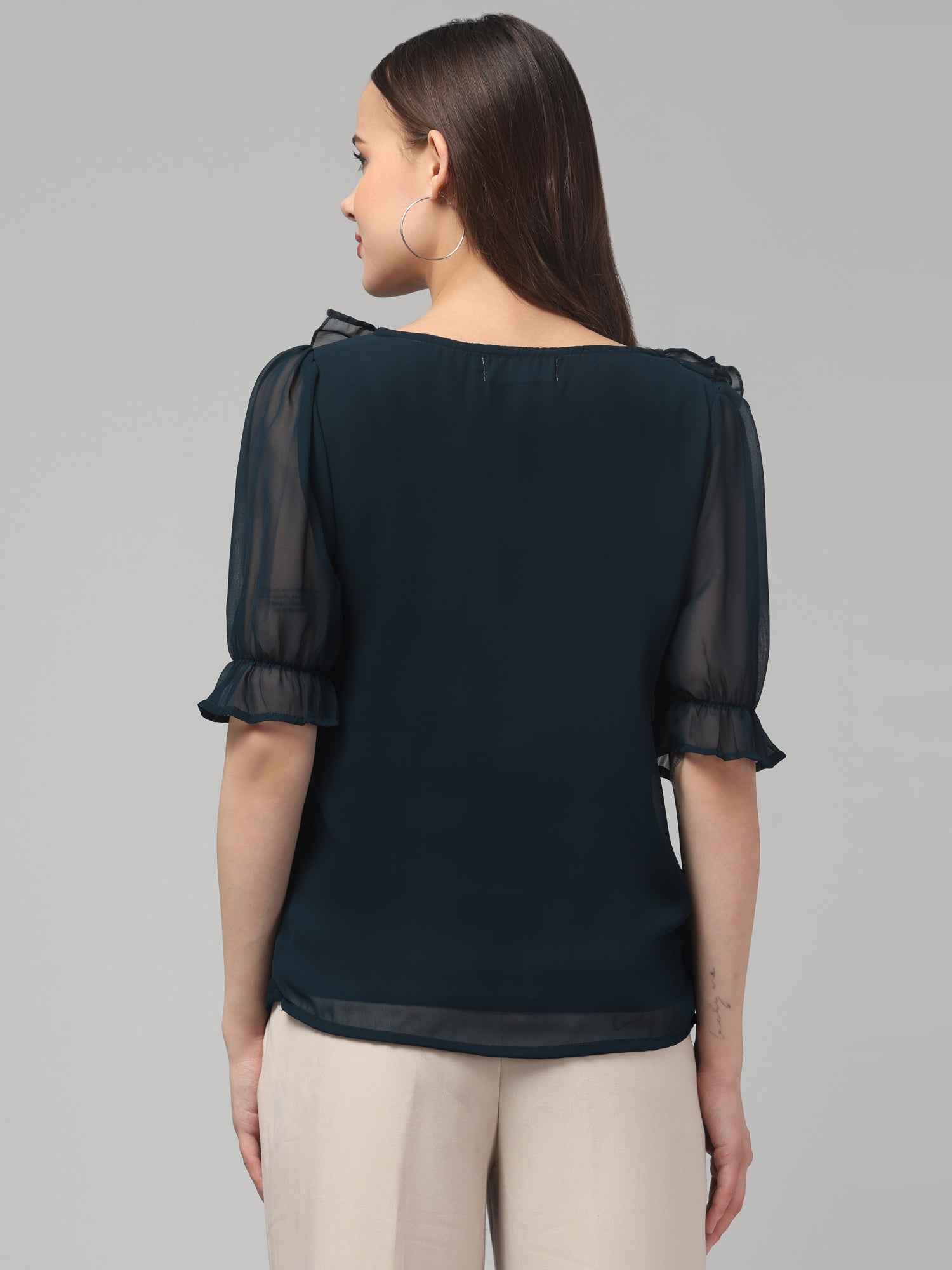 Teal Green Top with Puff Sleeves