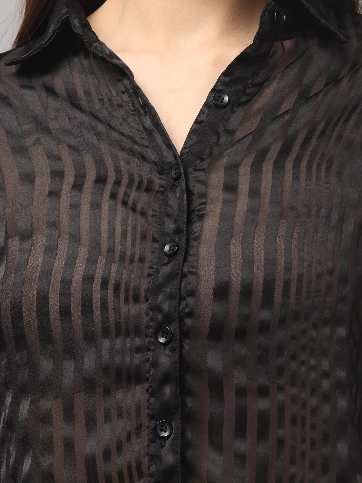 Solid Black Striped Cropped Shirt