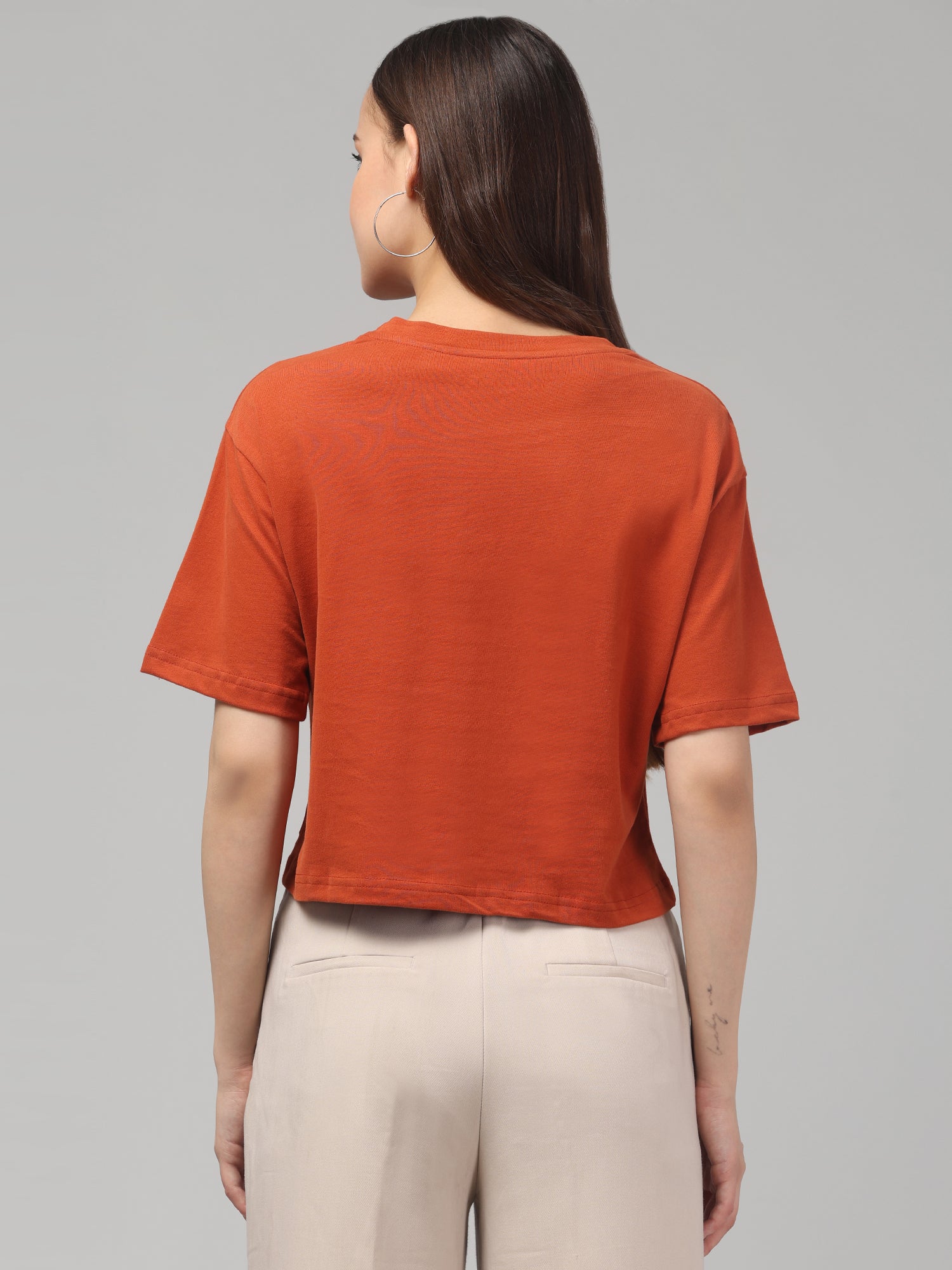 Burnt Crimson Solid Crop T-Shirt