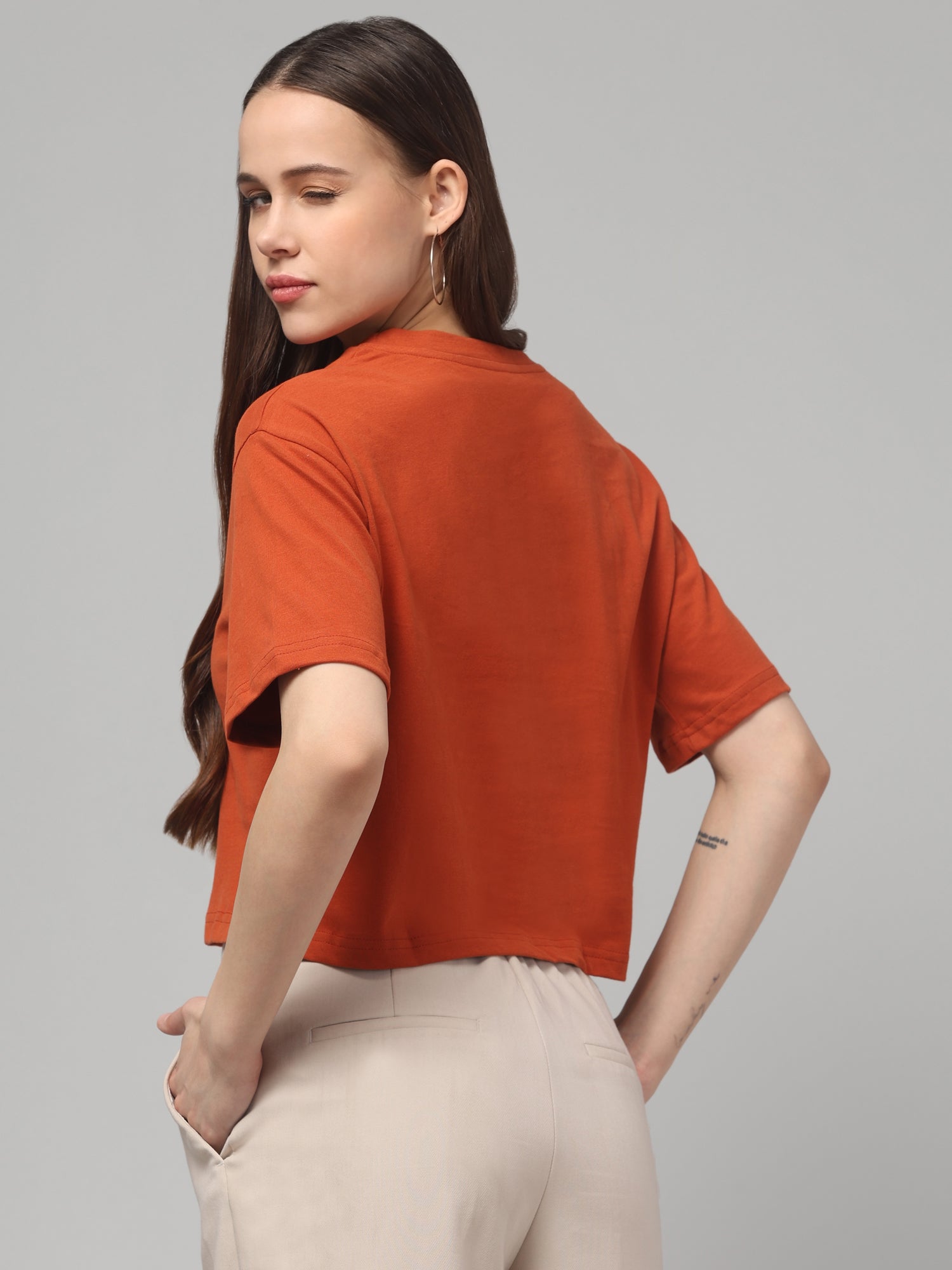 Burnt Crimson Solid Crop T-Shirt