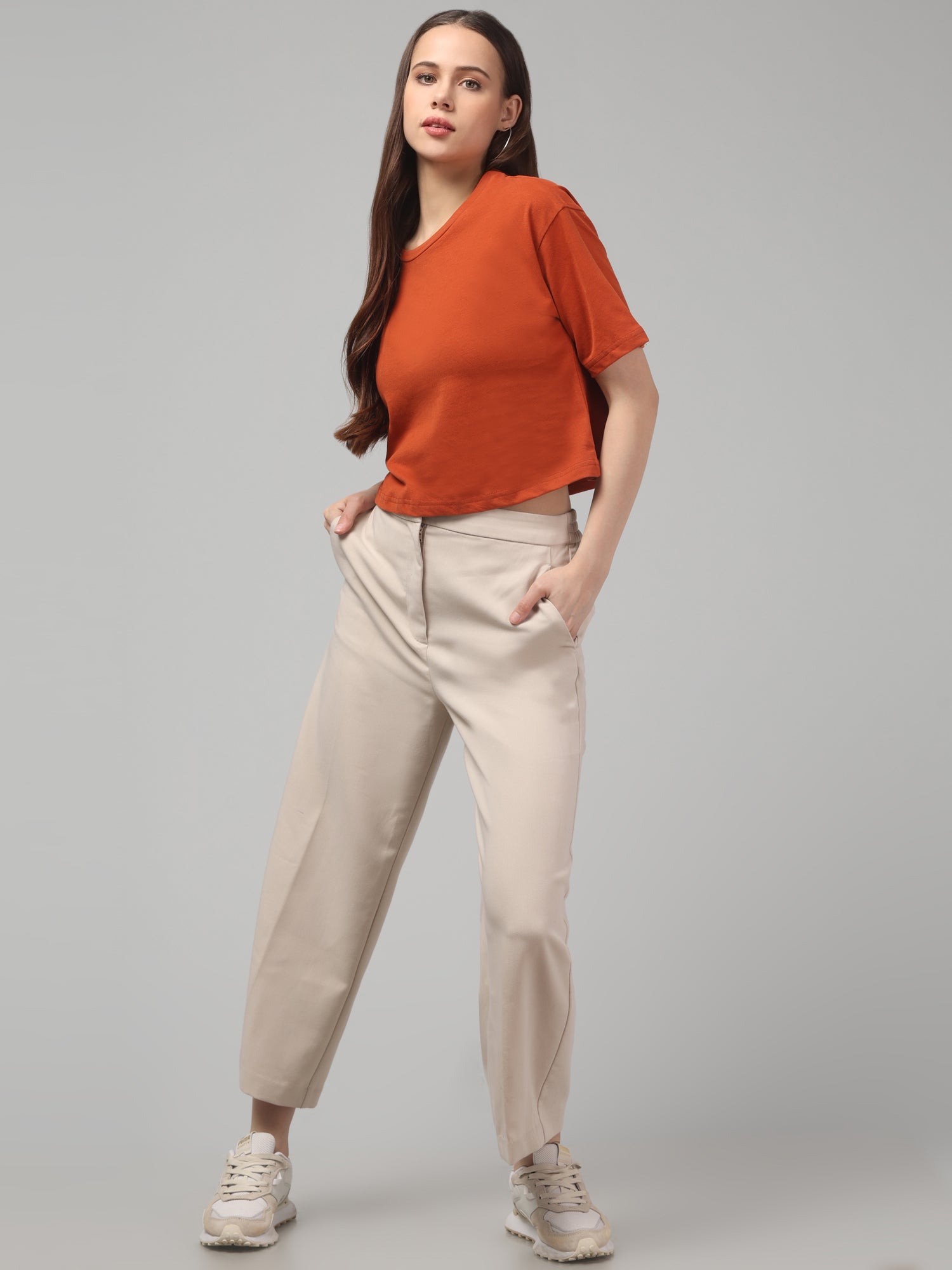 Burnt Crimson Solid Crop T-Shirt