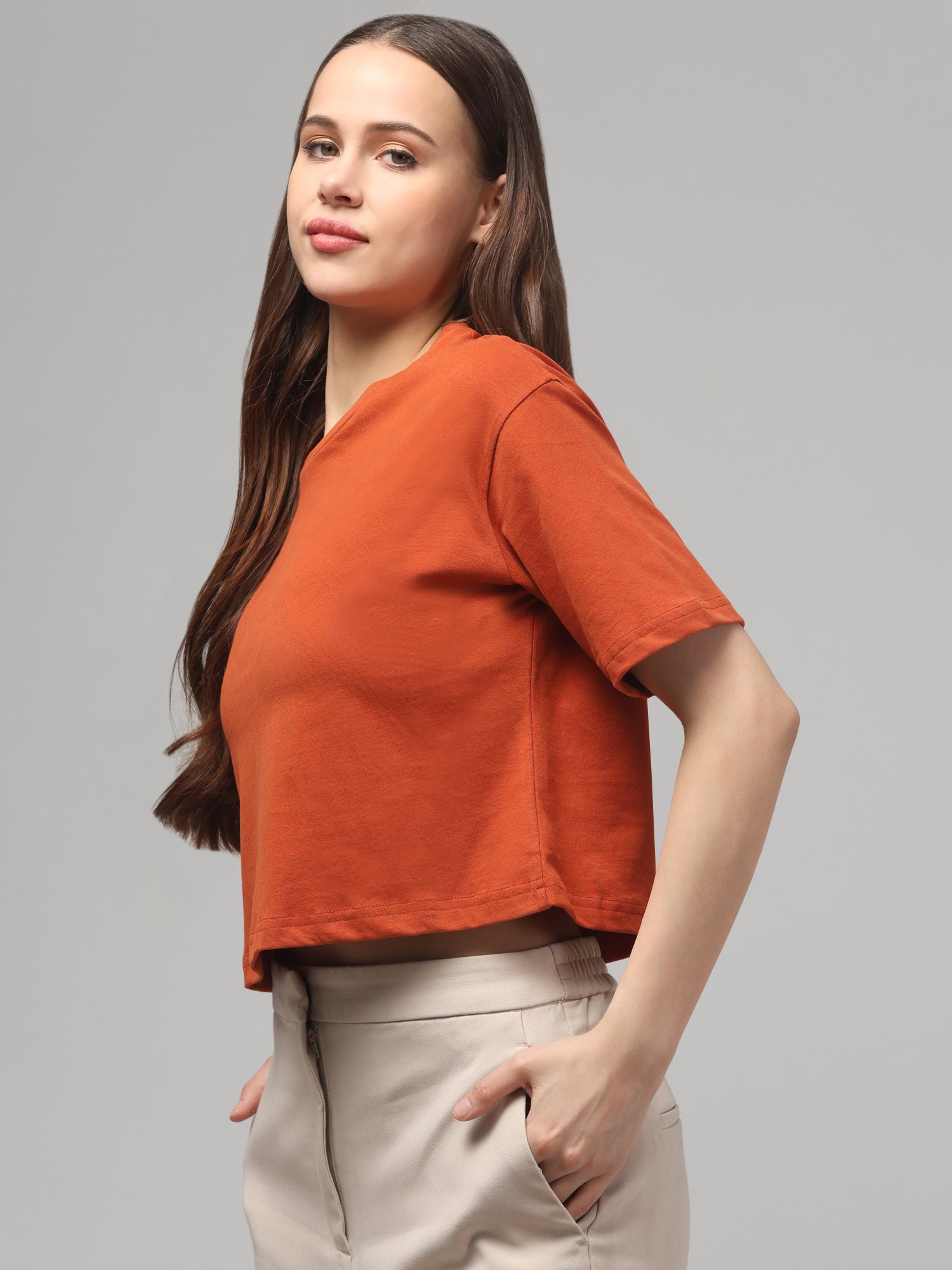Burnt Crimson Solid Crop T-Shirt