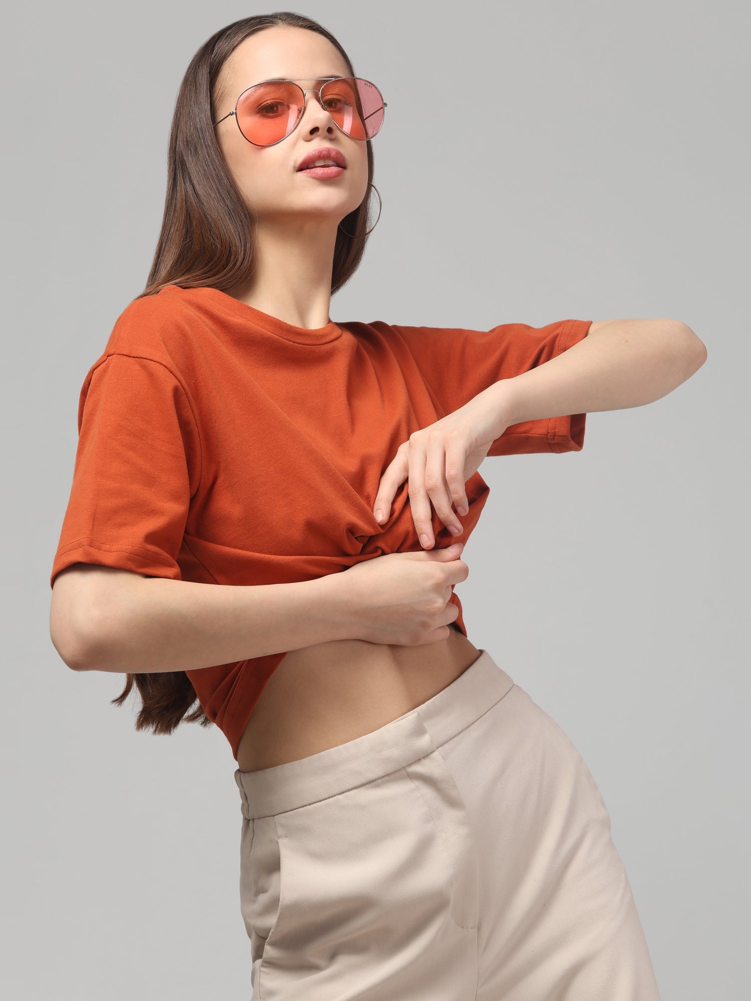 Burnt Crimson Solid Crop T-Shirt