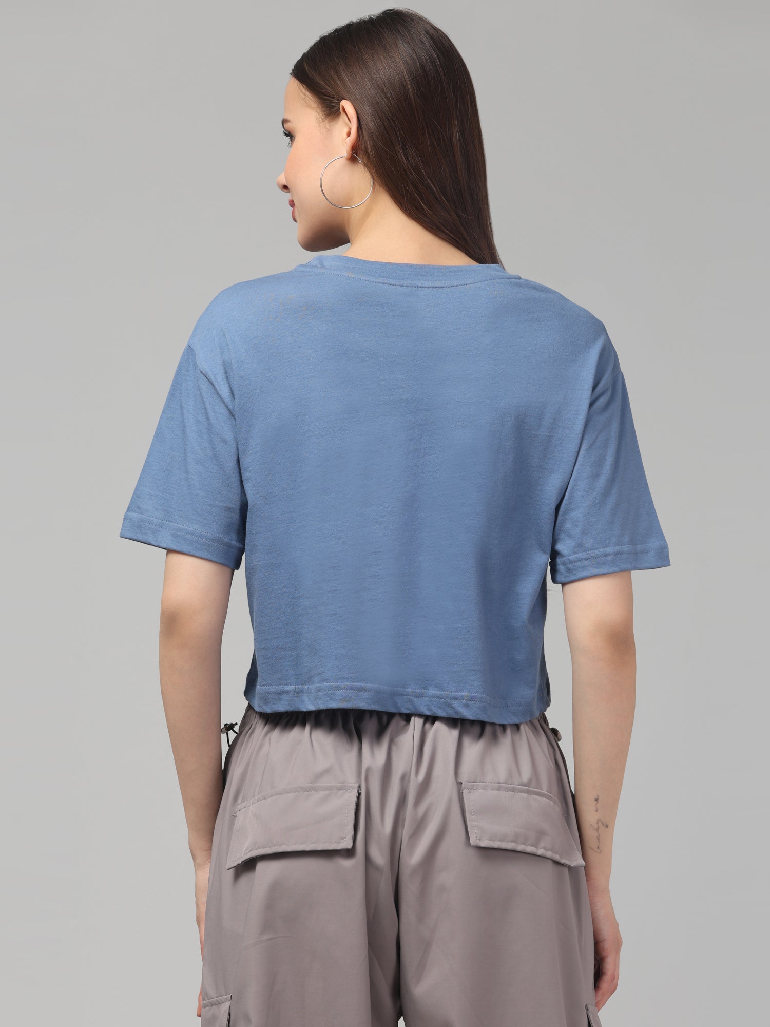 Wild Blue Solid Crop T-Shirt