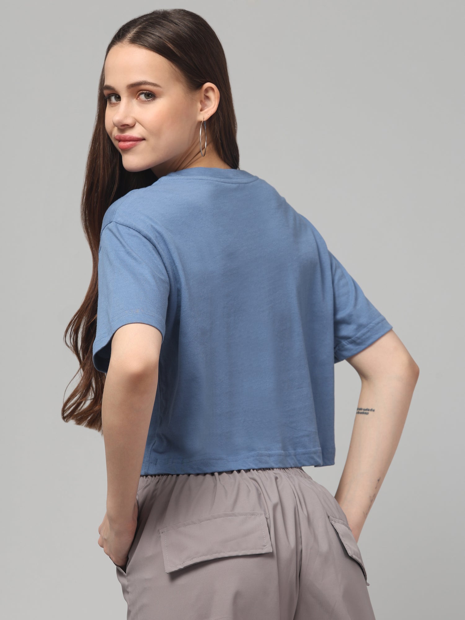 Wild Blue Solid Crop T-Shirt