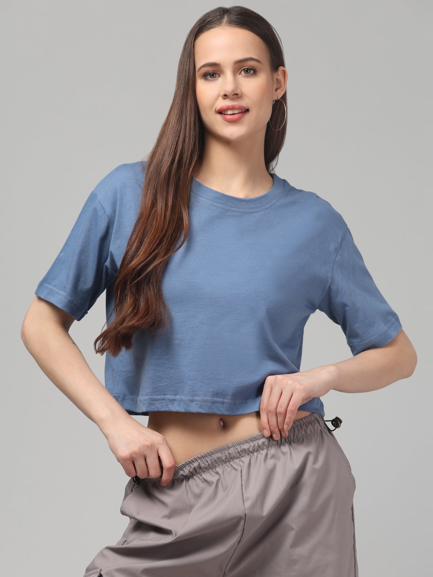 Wild Blue Solid Crop T-Shirt