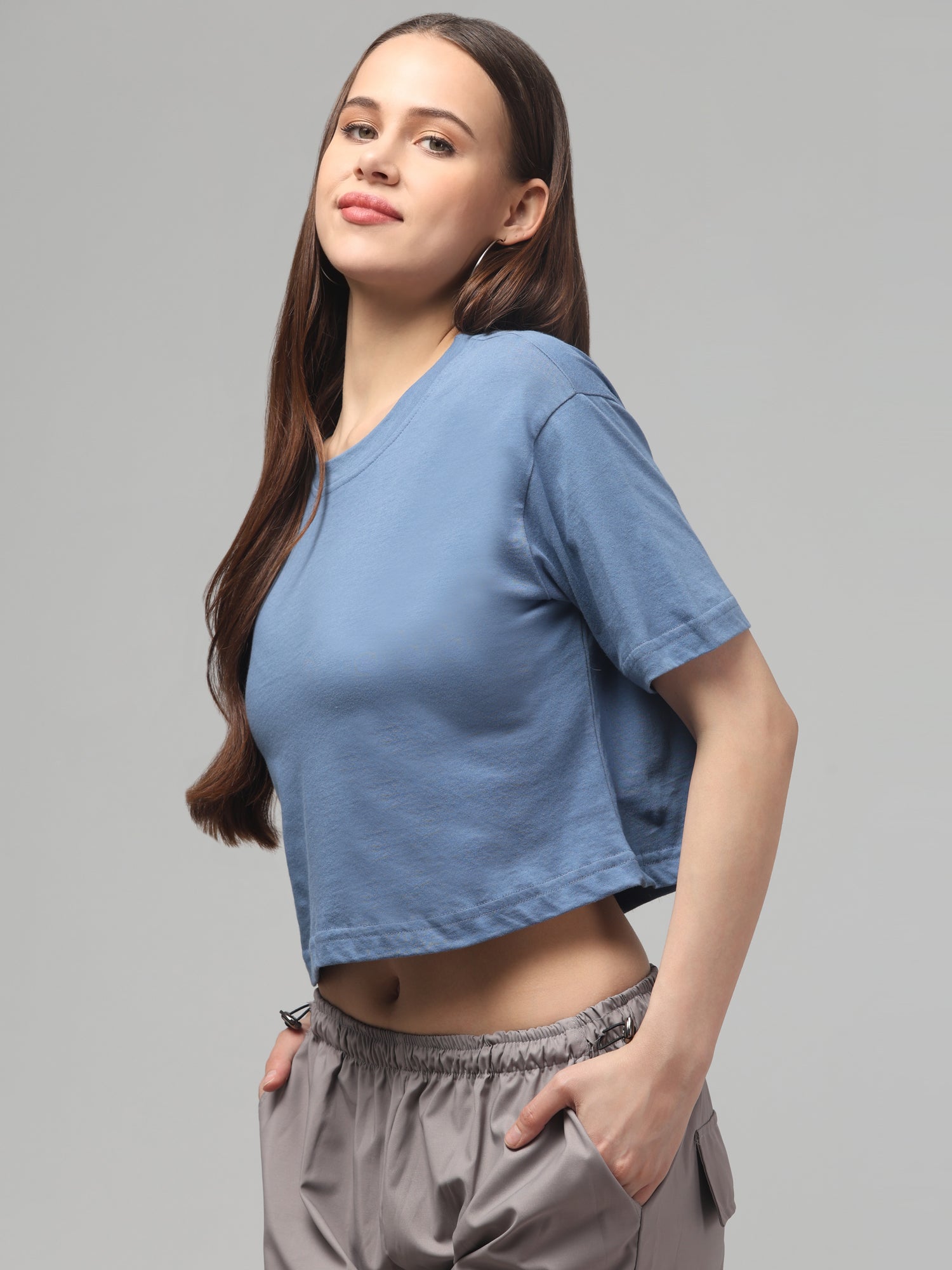 Wild Blue Solid Crop T-Shirt