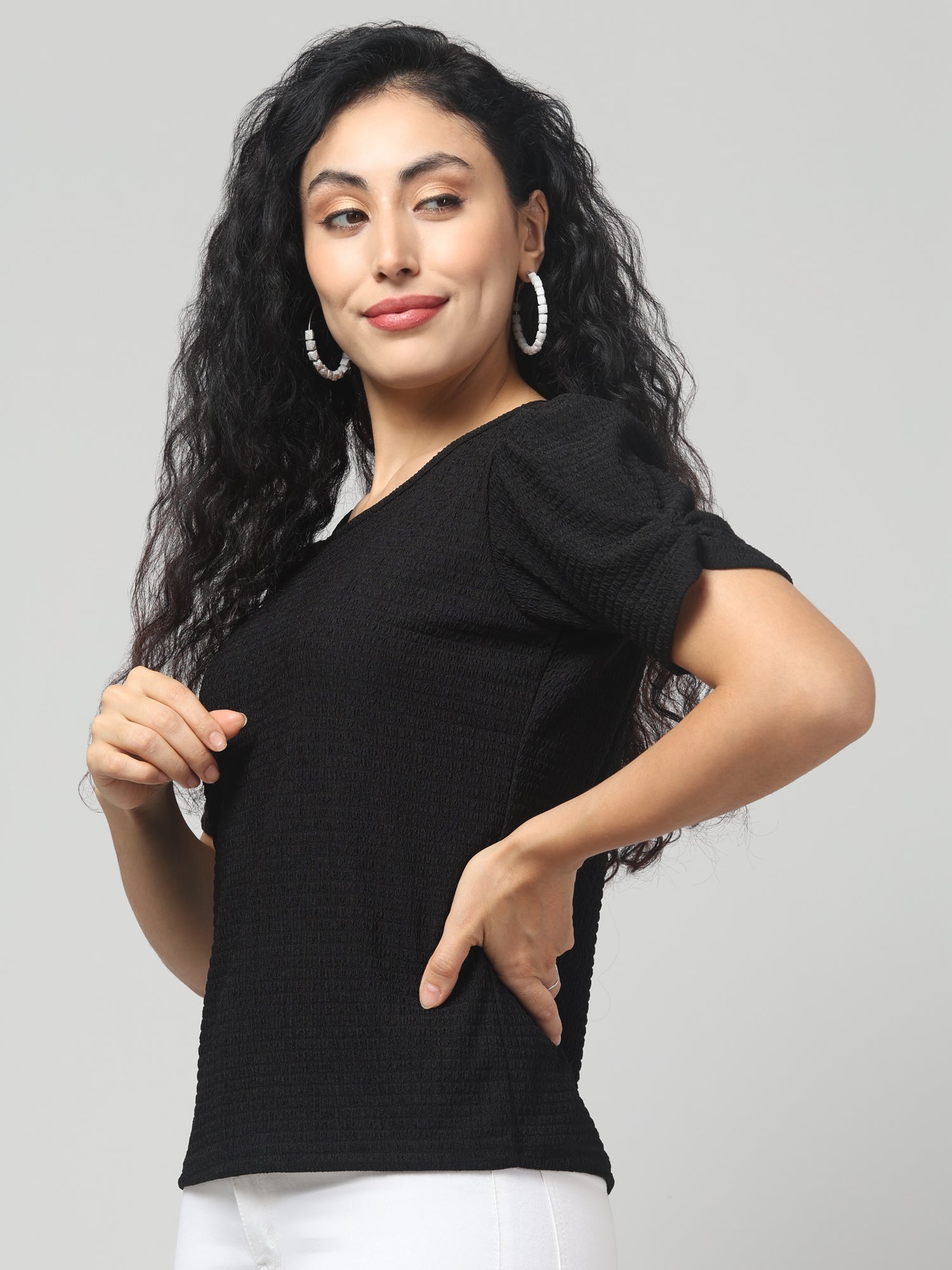 Raisin Black Short Sleeve Top