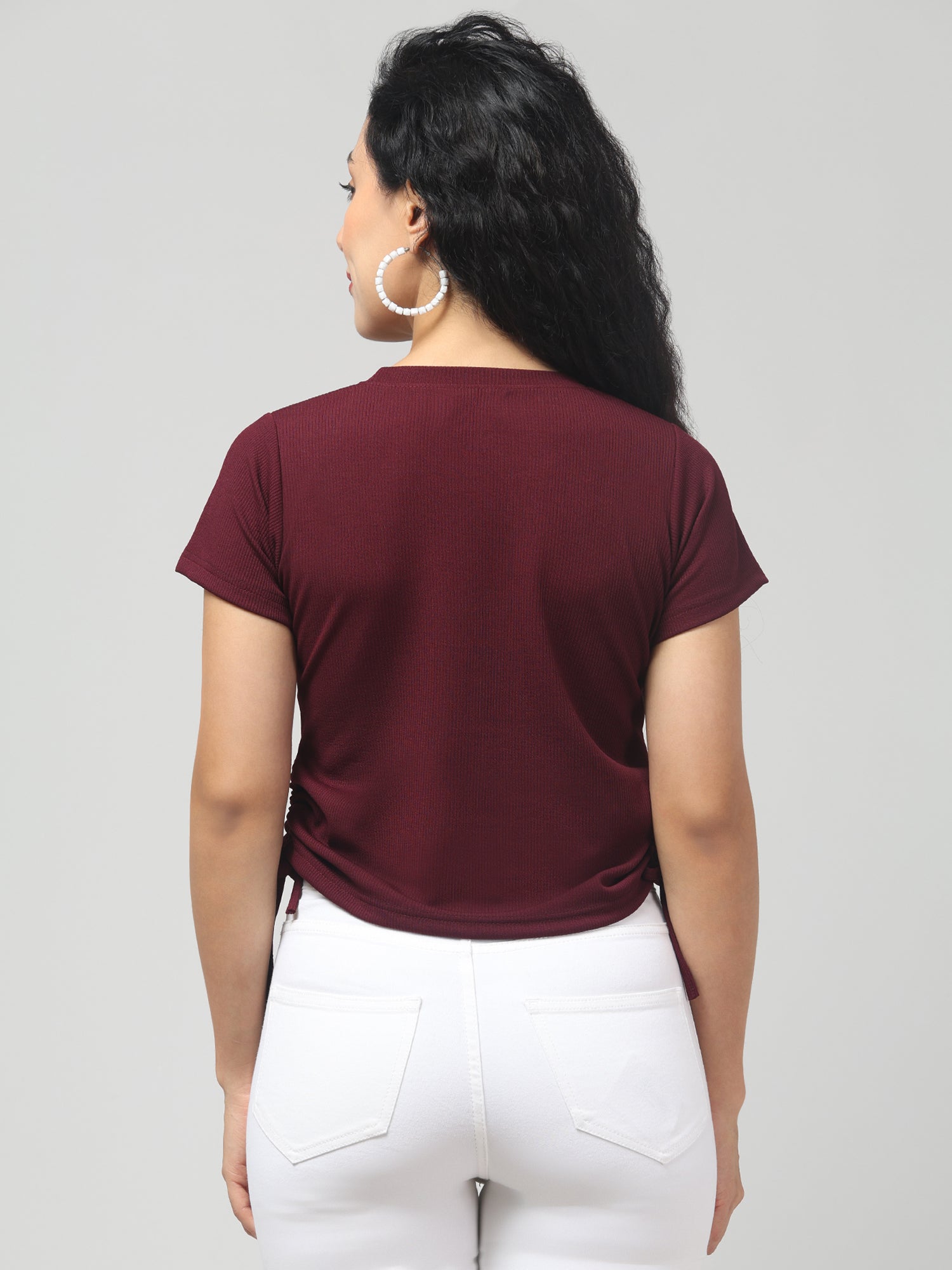 Burnt Crimson Solid Short Sleeve Top