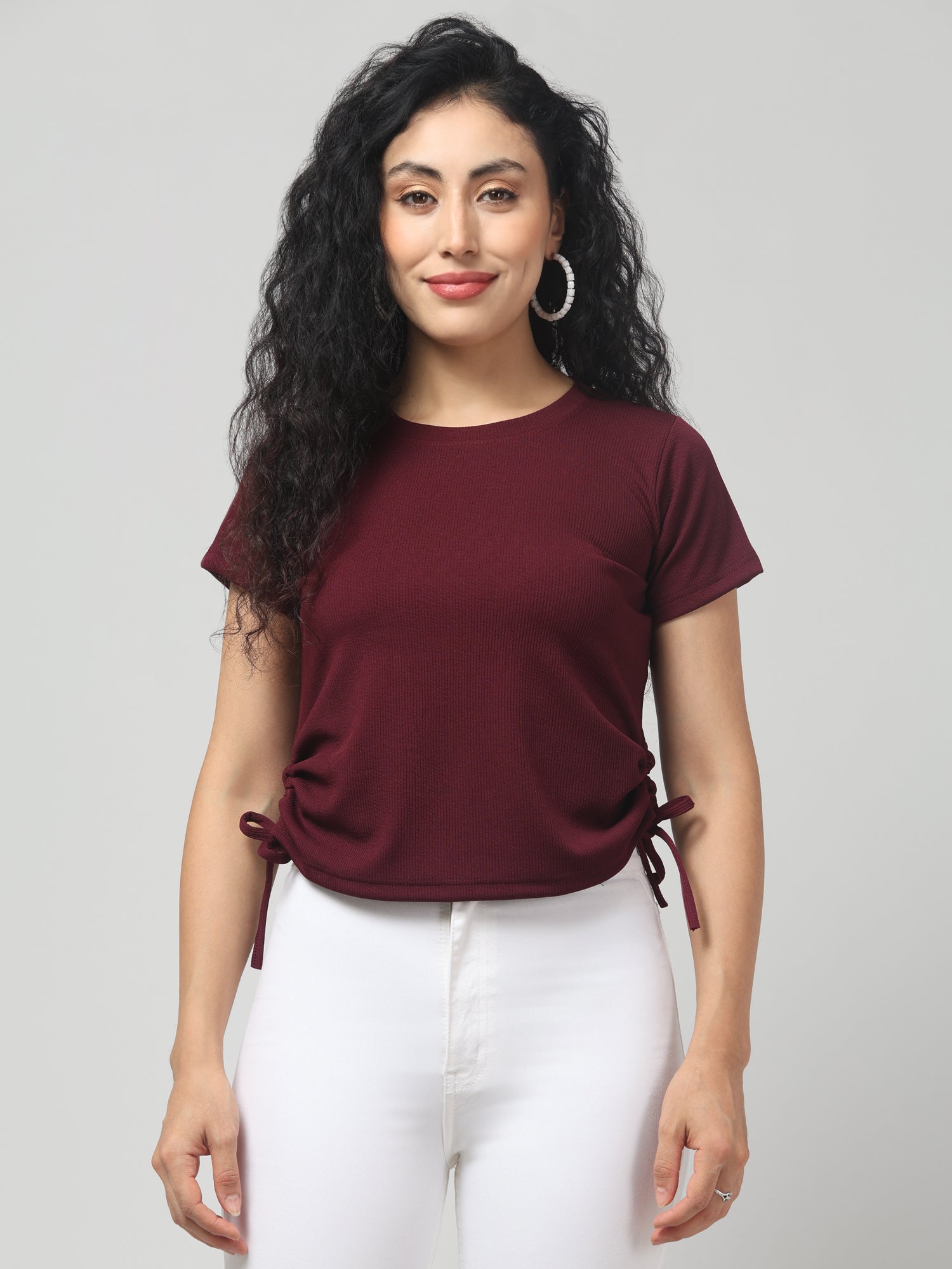 Burnt Crimson Solid Short Sleeve Top