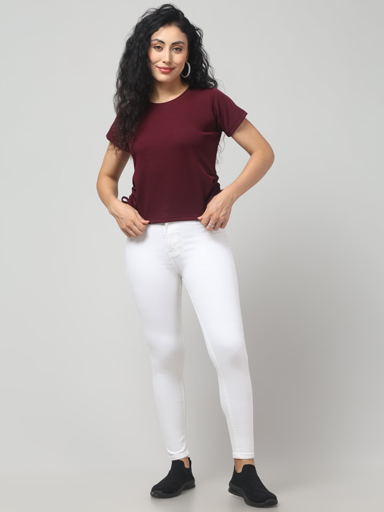 Burnt Crimson Solid Short Sleeve Top