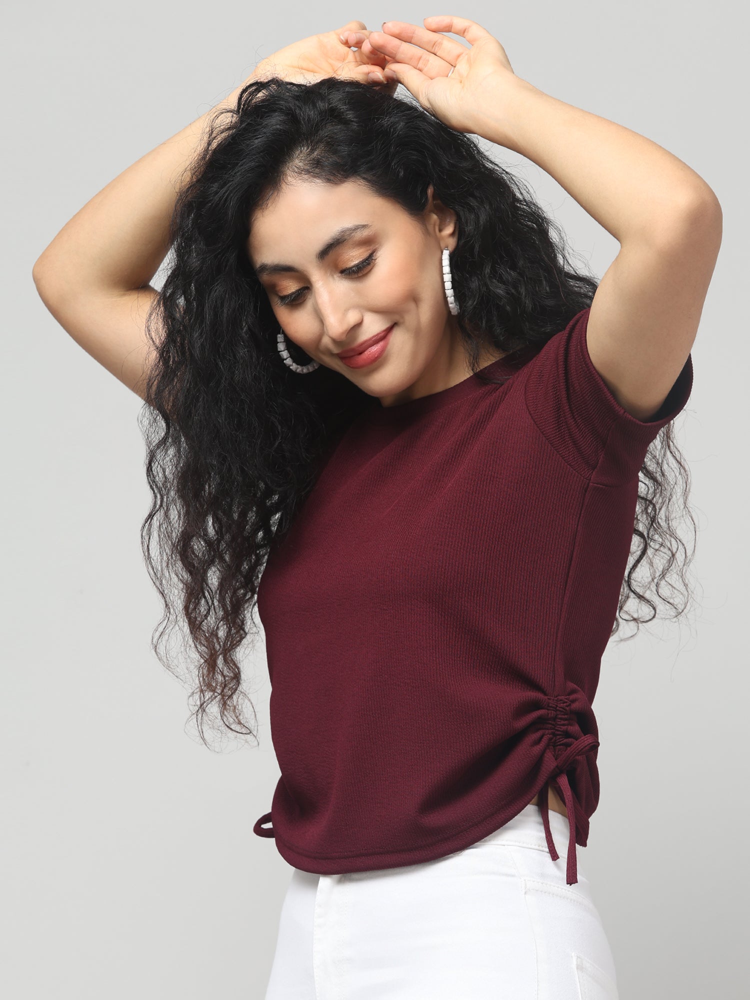 Burnt Crimson Solid Short Sleeve Top