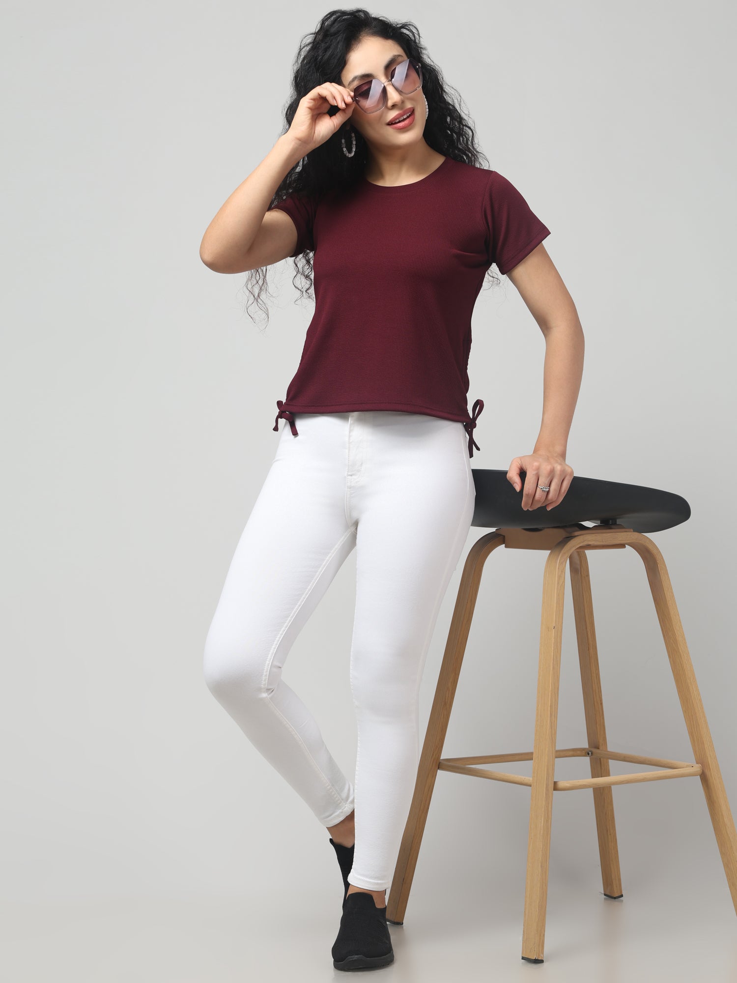 Burnt Crimson Solid Short Sleeve Top
