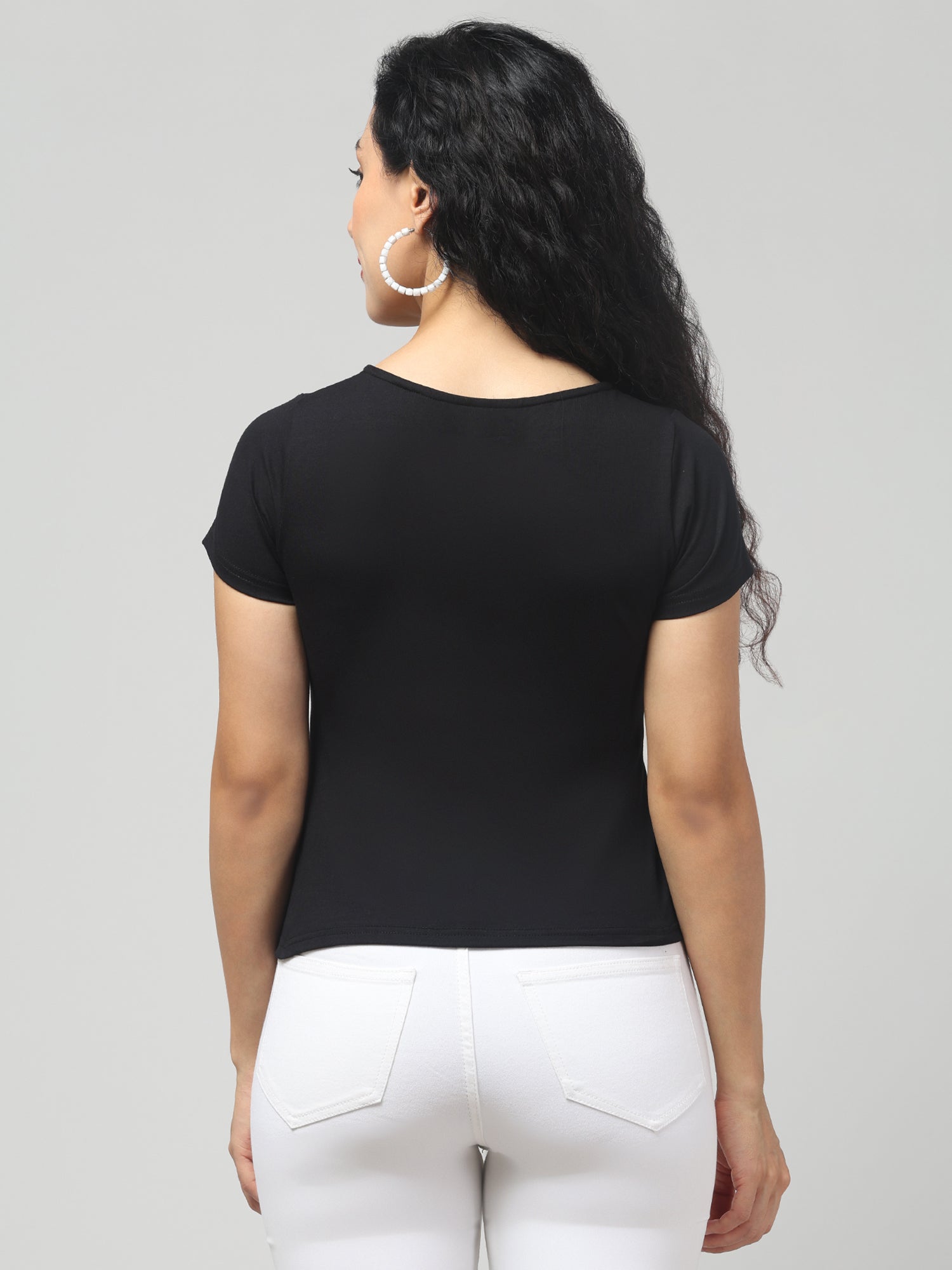 Solid Jaguar Black Square Neck Short Sleeve Top