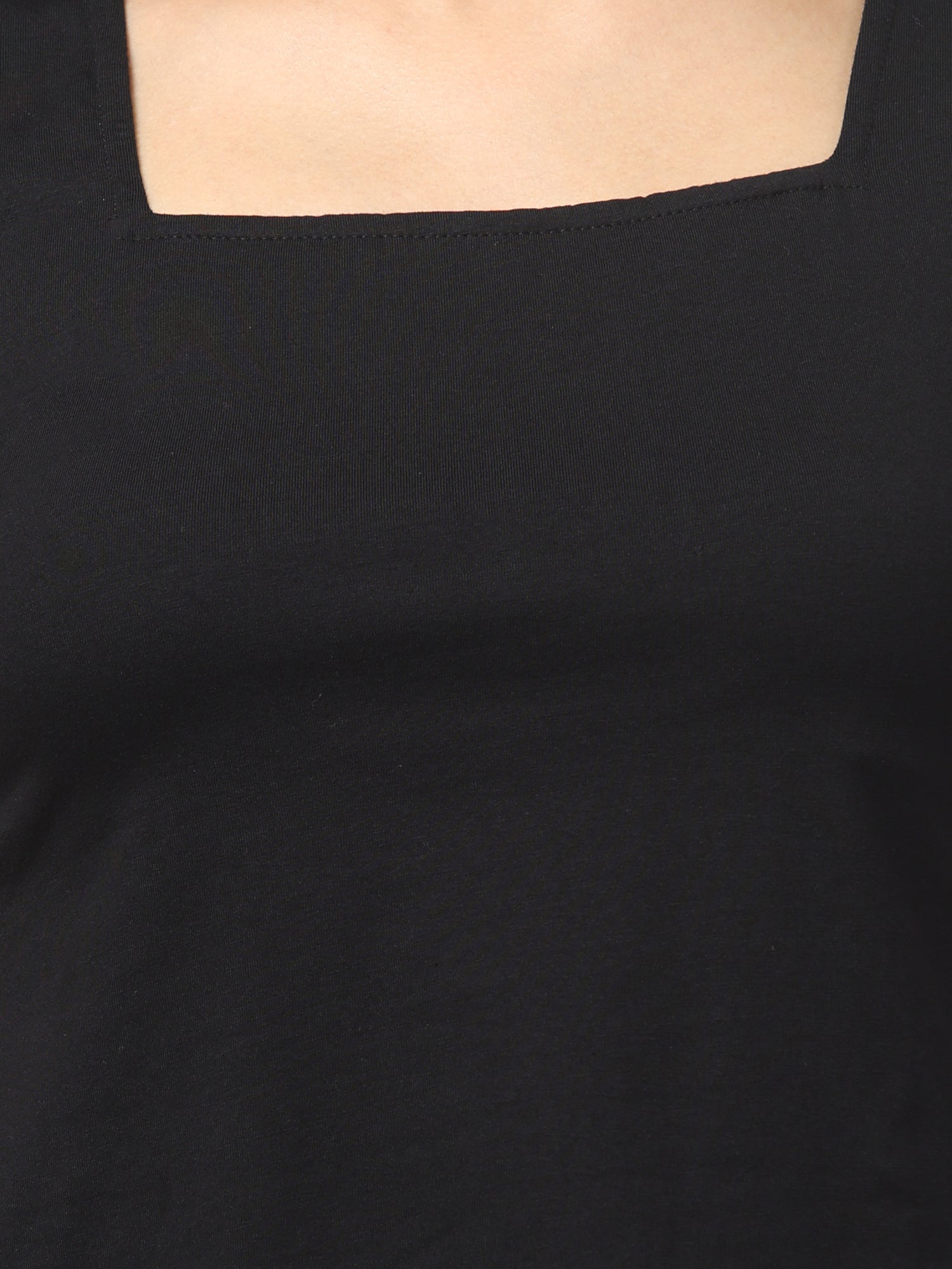 Solid Jaguar Black Square Neck Short Sleeve Top