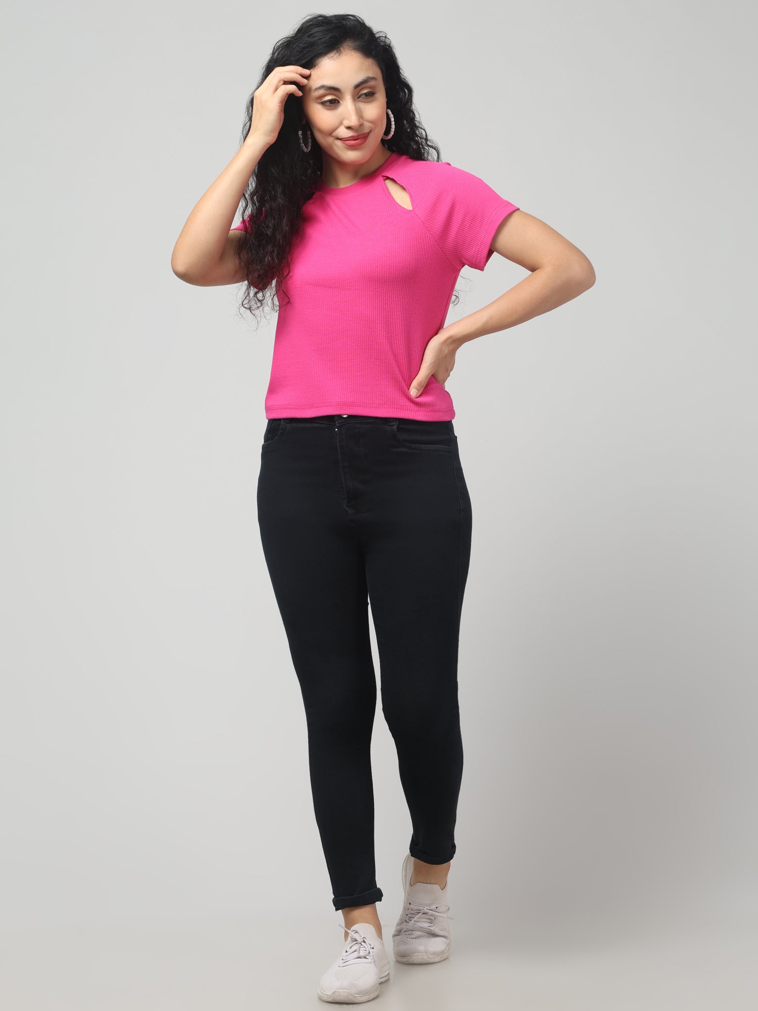 Brilliant Rose cut-out T-shirt