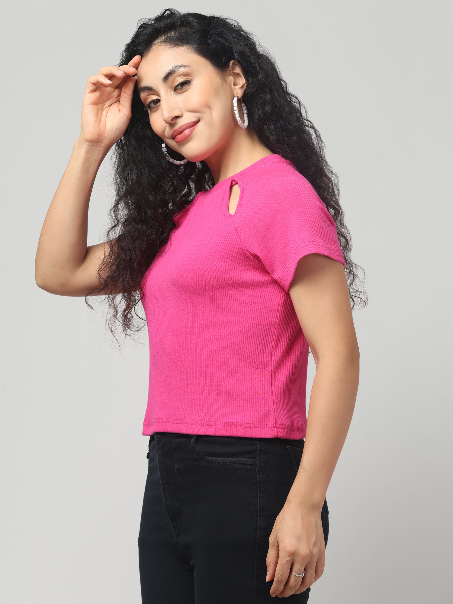 Brilliant Rose cut-out T-shirt