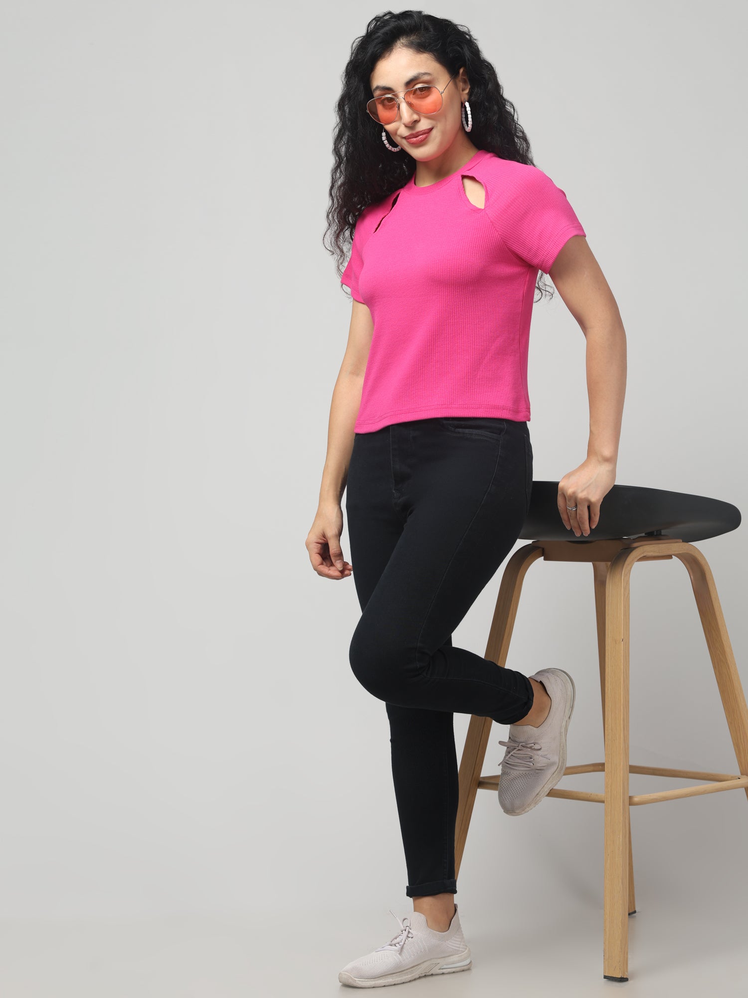 Brilliant Rose cut-out T-shirt