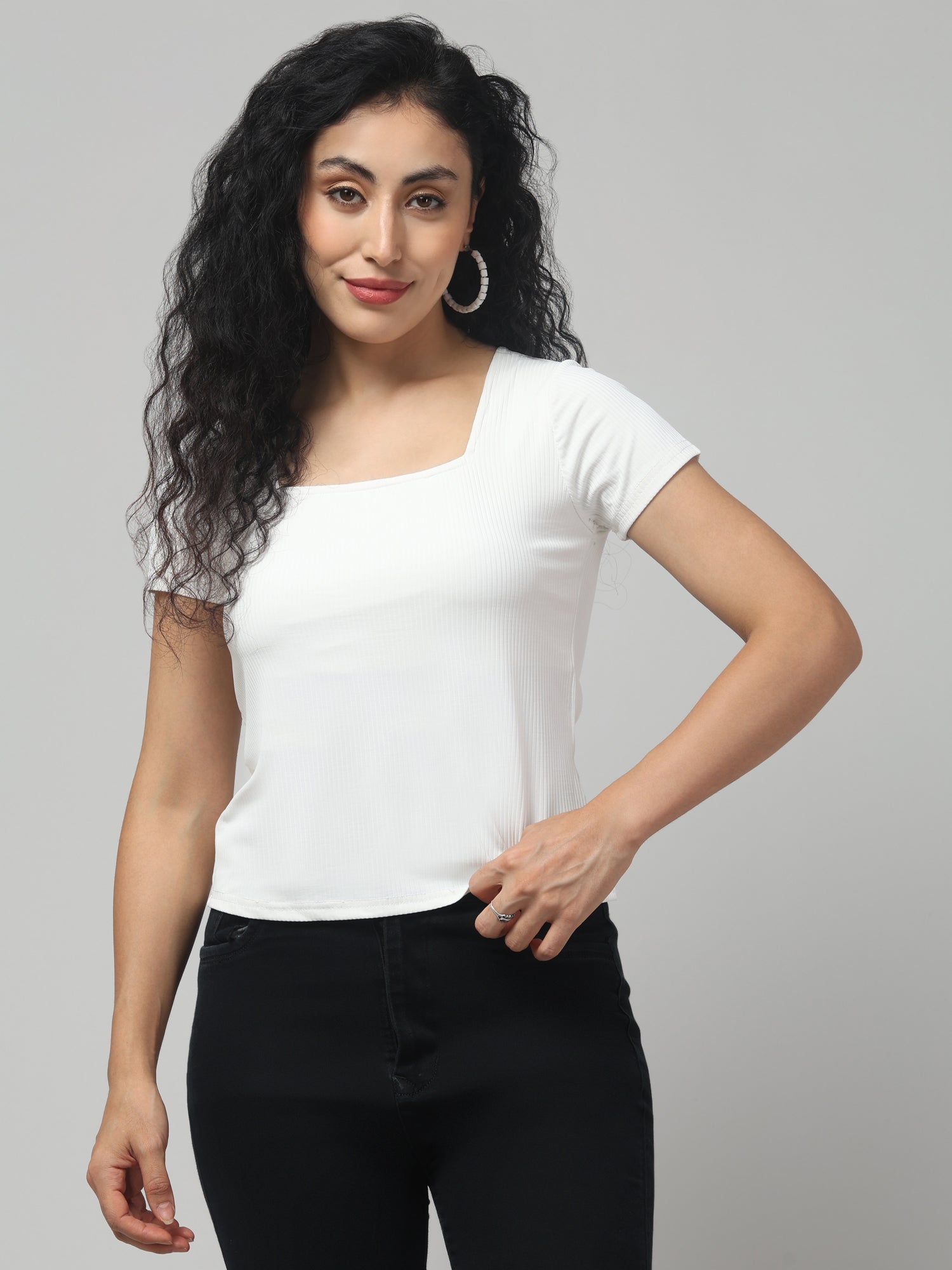 Lily White Square Neck Short Sleeve Top