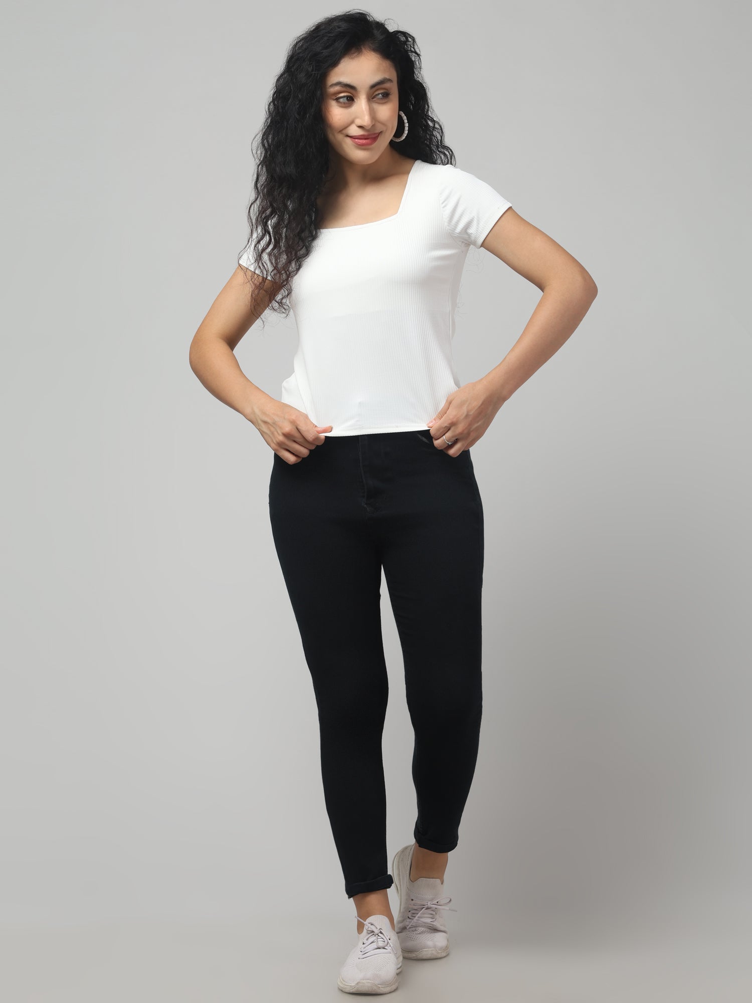 Lily White Square Neck Short Sleeve Top