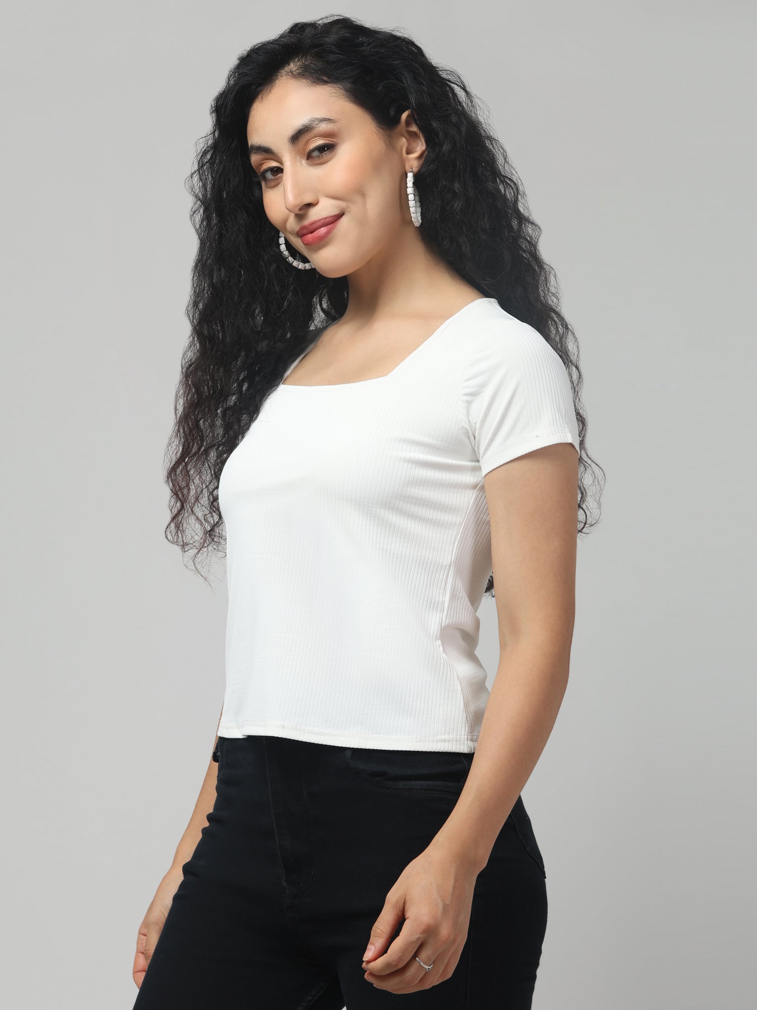 Lily White Square Neck Short Sleeve Top