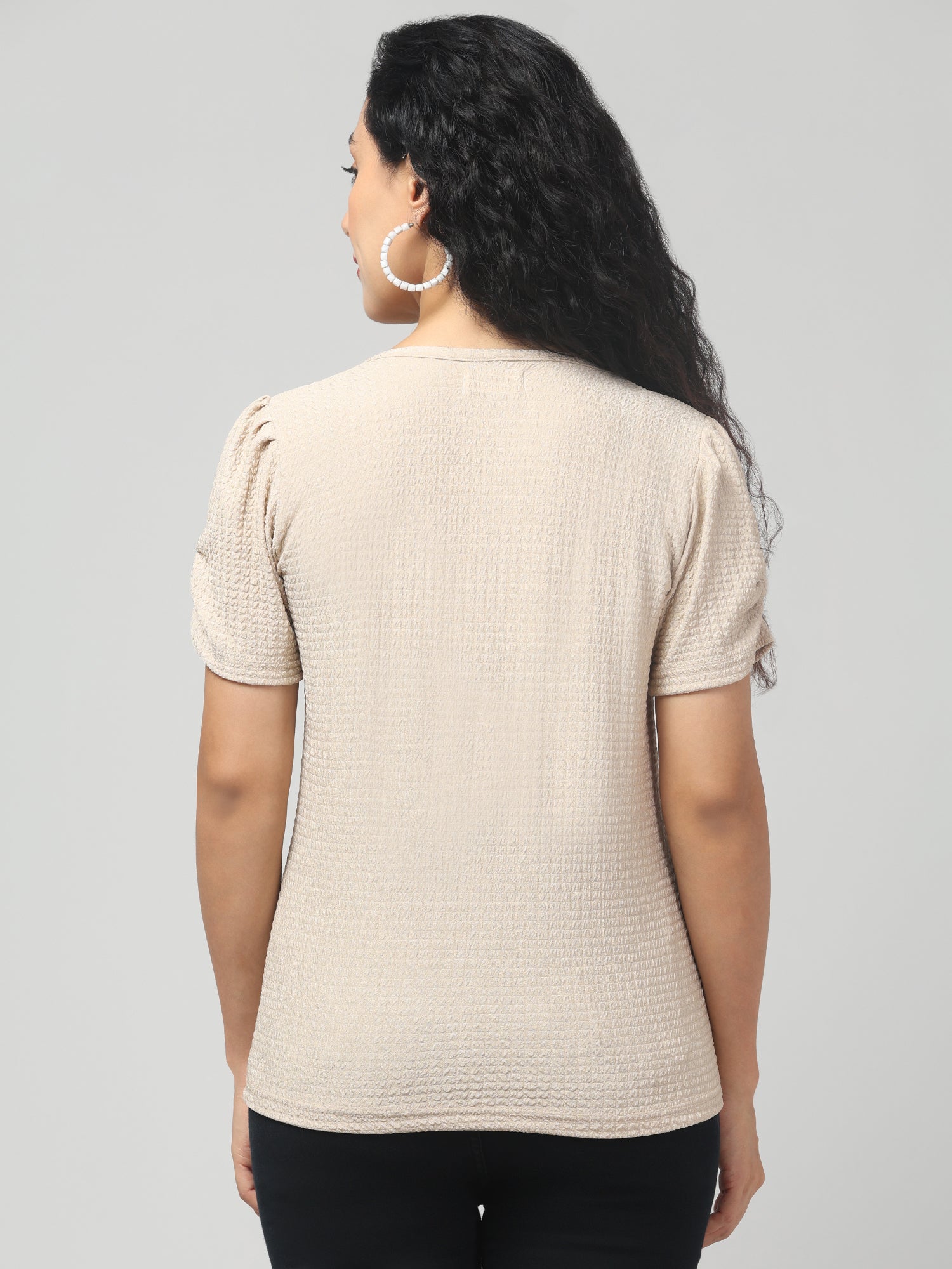 Beige Short Sleeve Top
