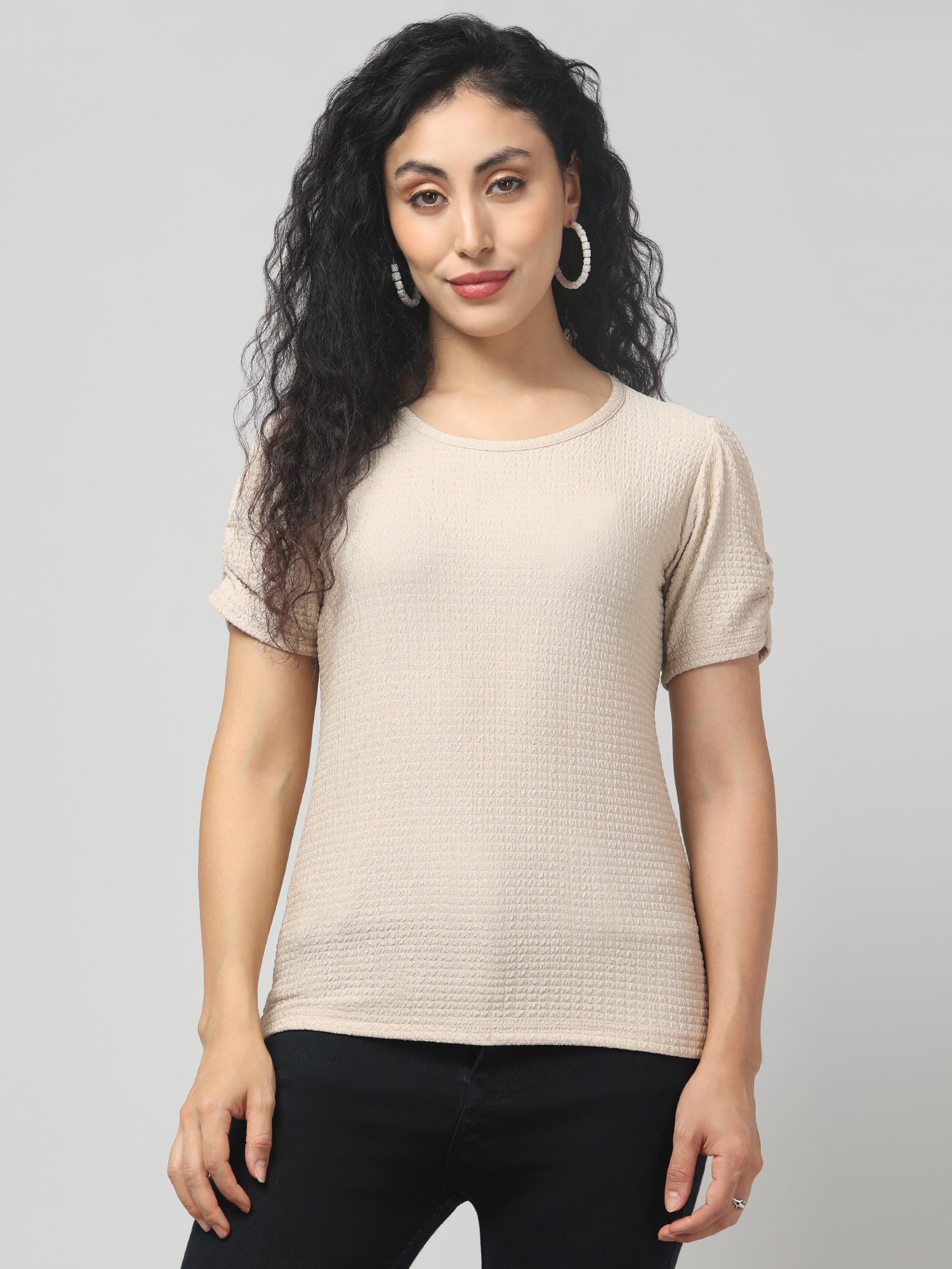 Beige Short Sleeve Top