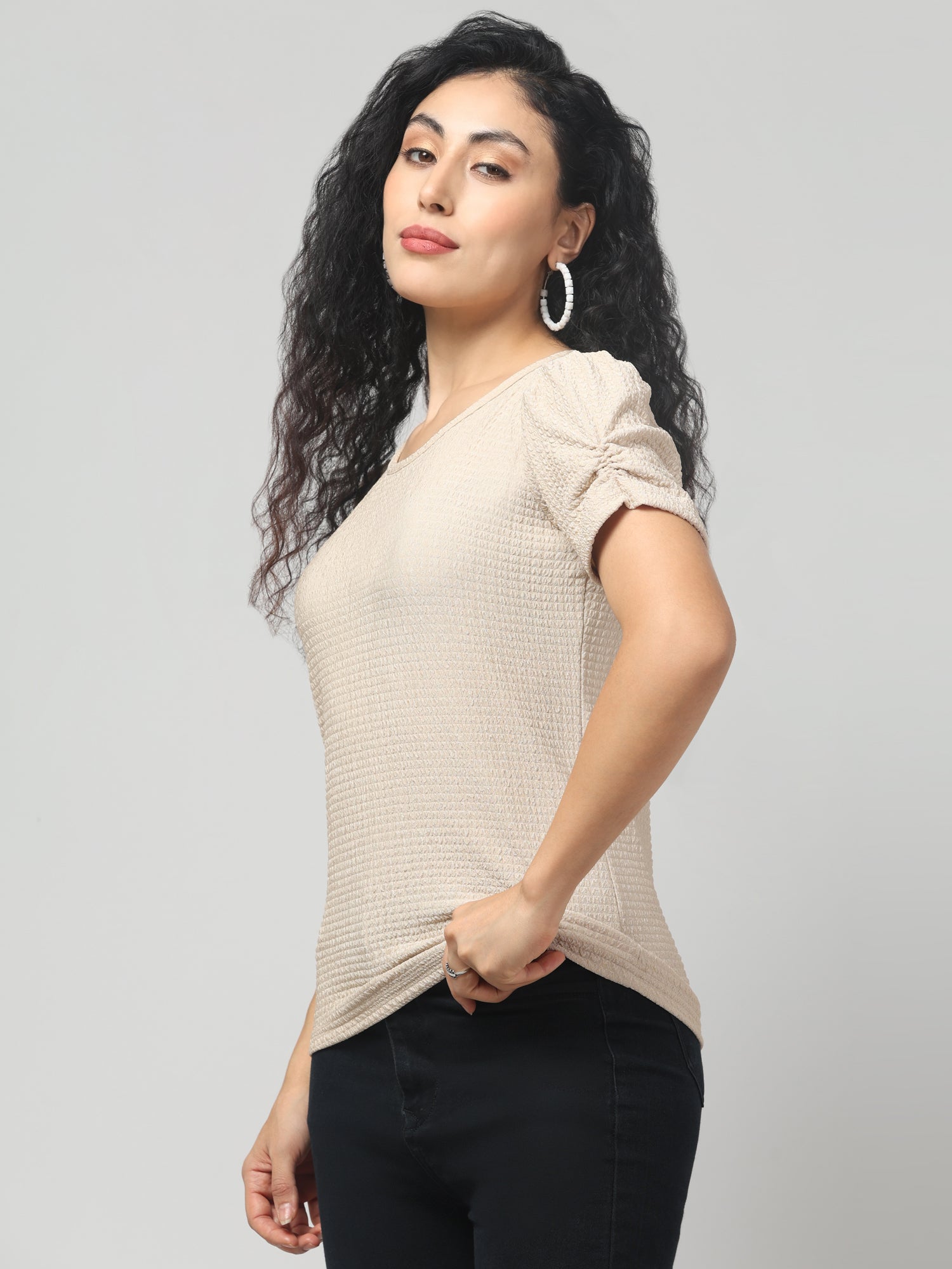 Beige Short Sleeve Top