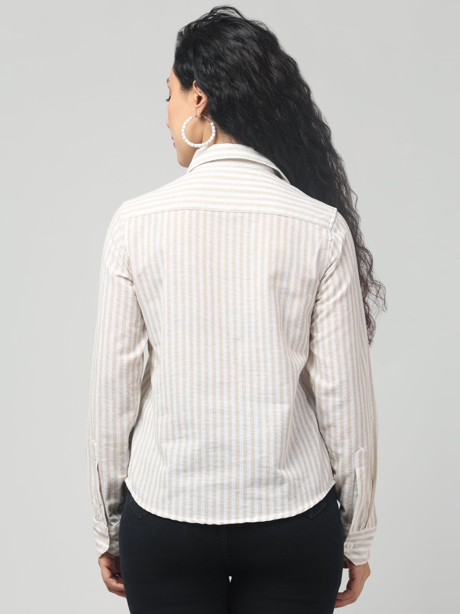 Beige Striped Full Sleeve Shirt