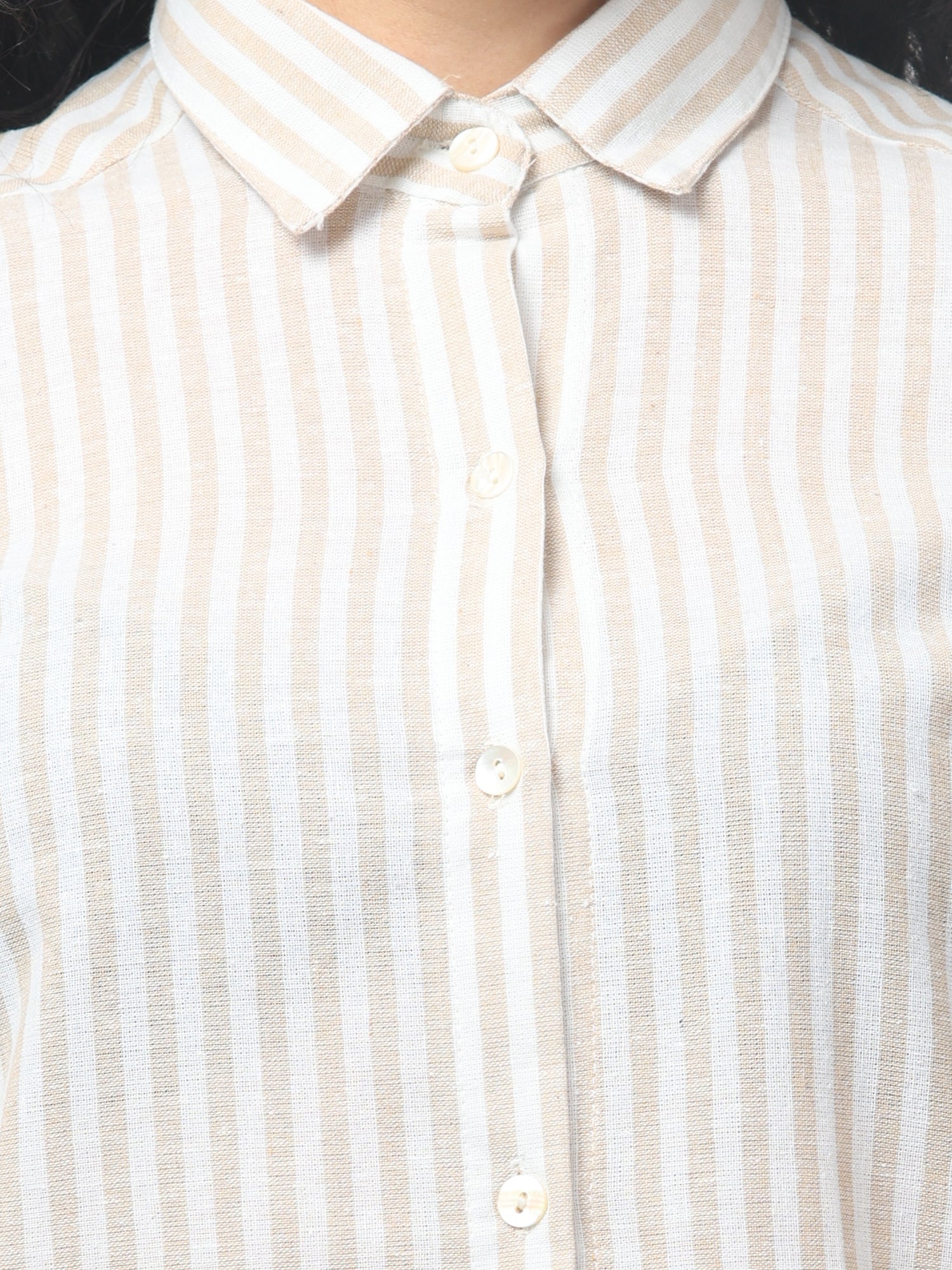 Beige Striped Full Sleeve Shirt