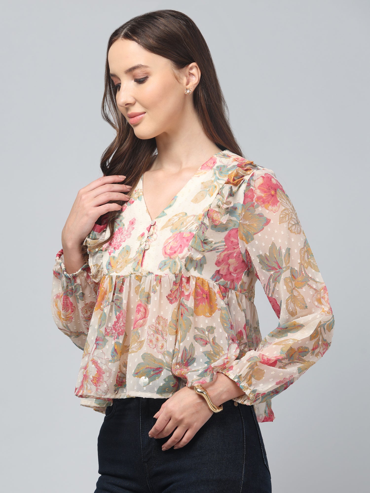 Pastel Floral Flared Top