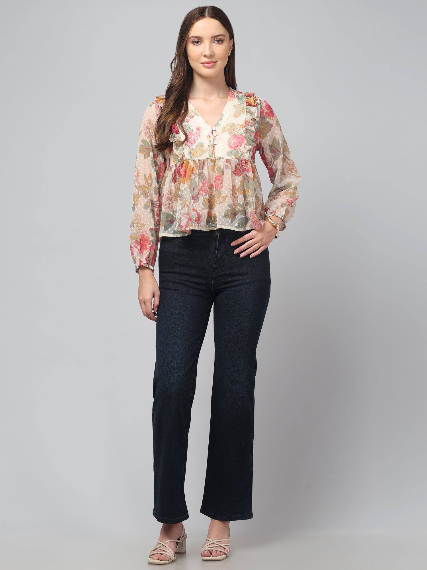 Pastel Floral Flared Top