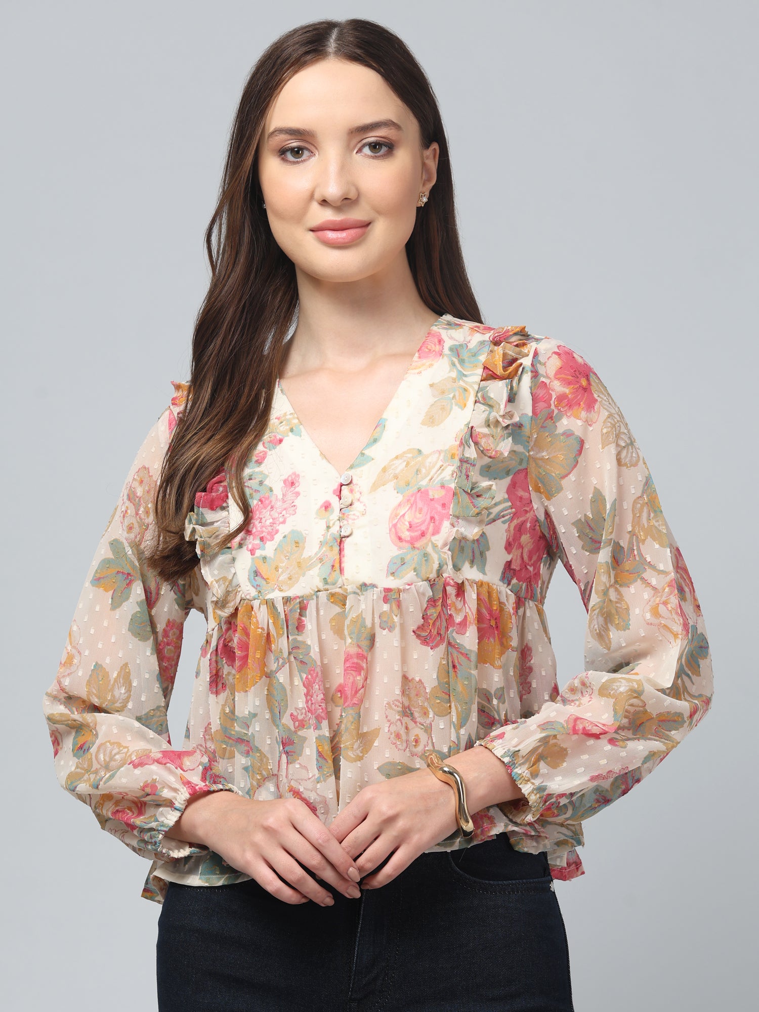 Pastel Floral Flared Top
