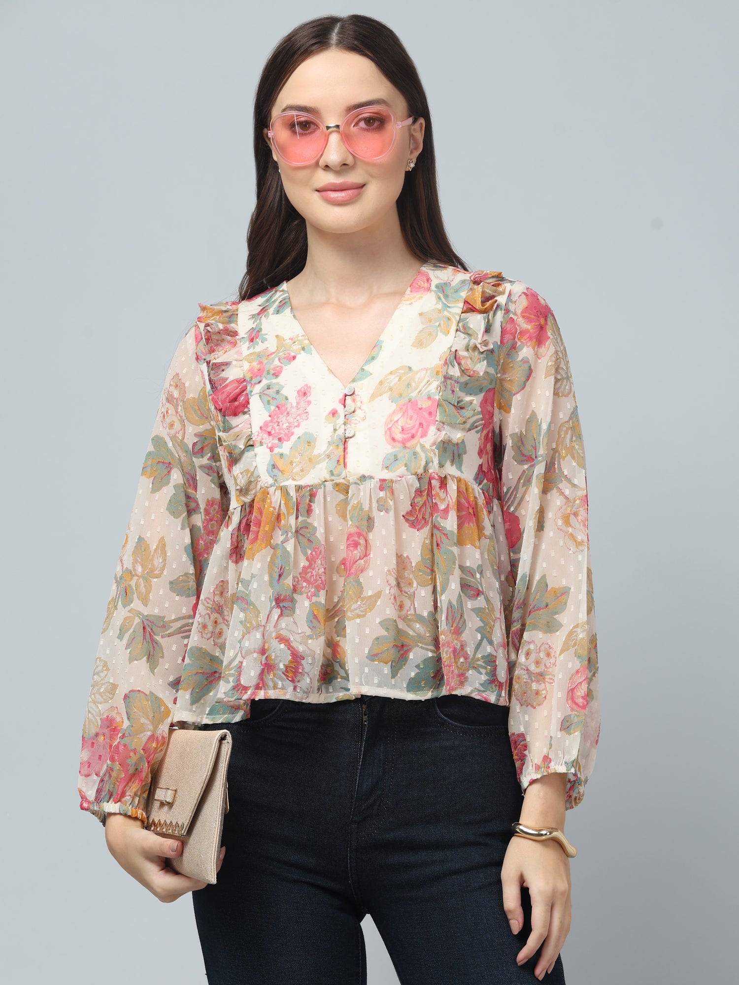 Pastel Floral Flared Top
